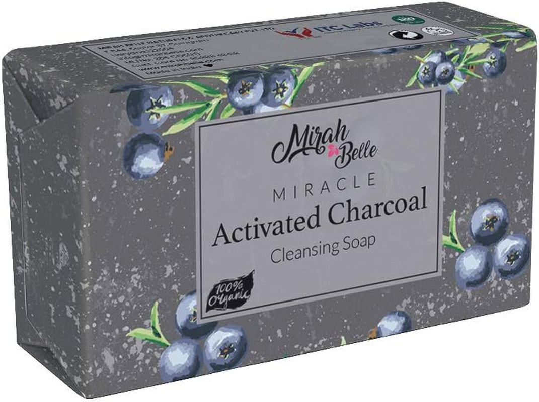 Mirah Belle - Organic Activated Charcoal Cleansing Soap Bar (Pack of 3-125 GMS) - Clogged Pores, Blackheads Removal. SLS, Paraben, Gmo-Free,375 Gm