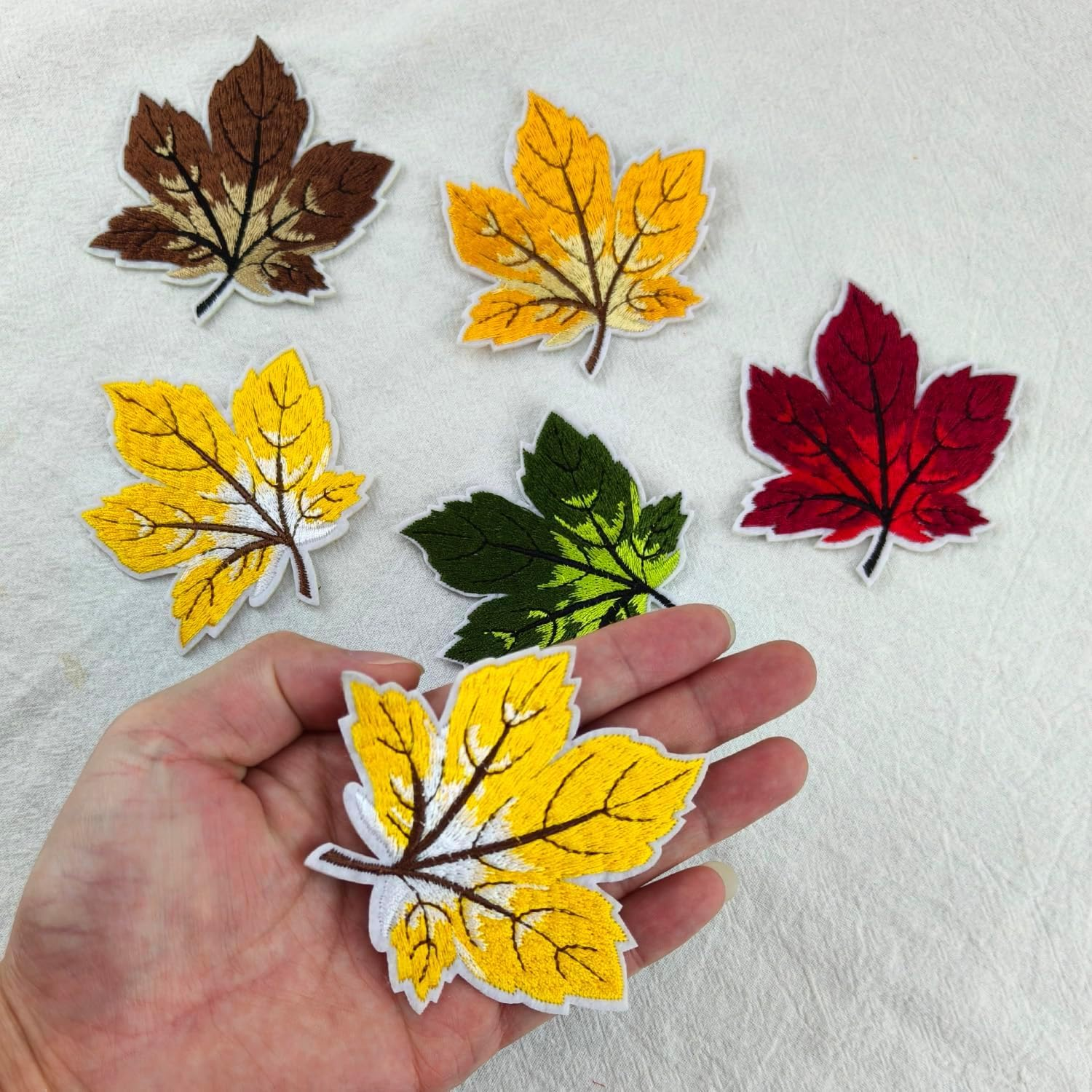 9PCS Colorful Maple Leaves Embroidery Patches Iron on Patches Sew on Applique Patch Autumn Fall Leaf Appliques for Clothes Jackets Jeans Dress Hat Arts Crafts image number 3