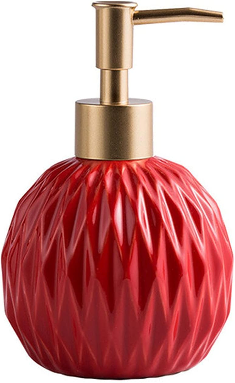 Ceramics Gold Soap Dispenser for Bathroom, Relief Soap Dispenser for Kitchen Sink, 400Ml/13.5Oz Refillable Liquid Hand Soap Dispenser with Gold Pump (Dark Green)