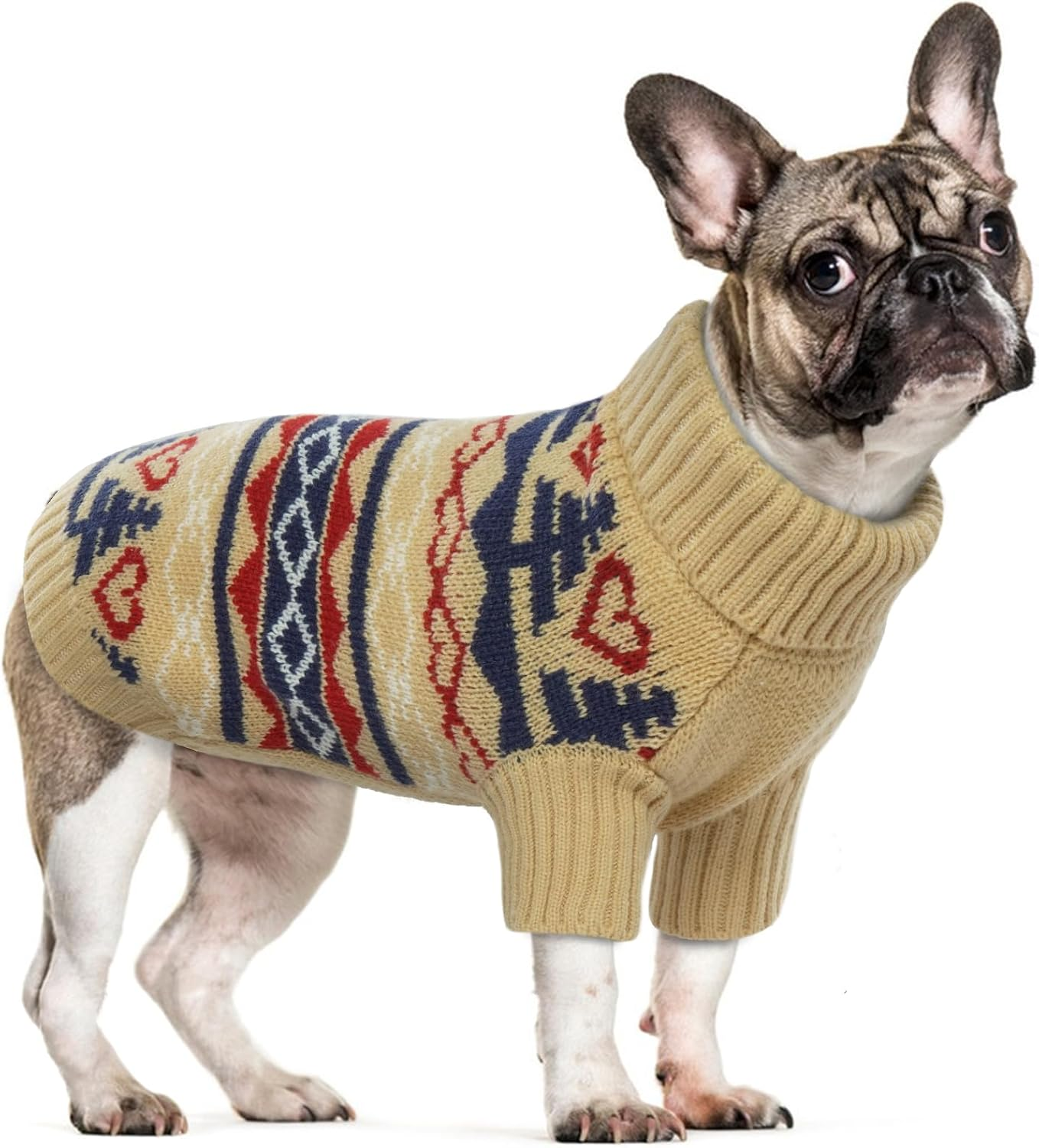 Dog Cat Sweater, Turtleneck Dog Jumper Pullover Soft Winter Dog Coat Warm Puppy Cat Clothes Knitwear Apparel Snowflake Pattern Dog Winter Clothing Outfits(Red, M)