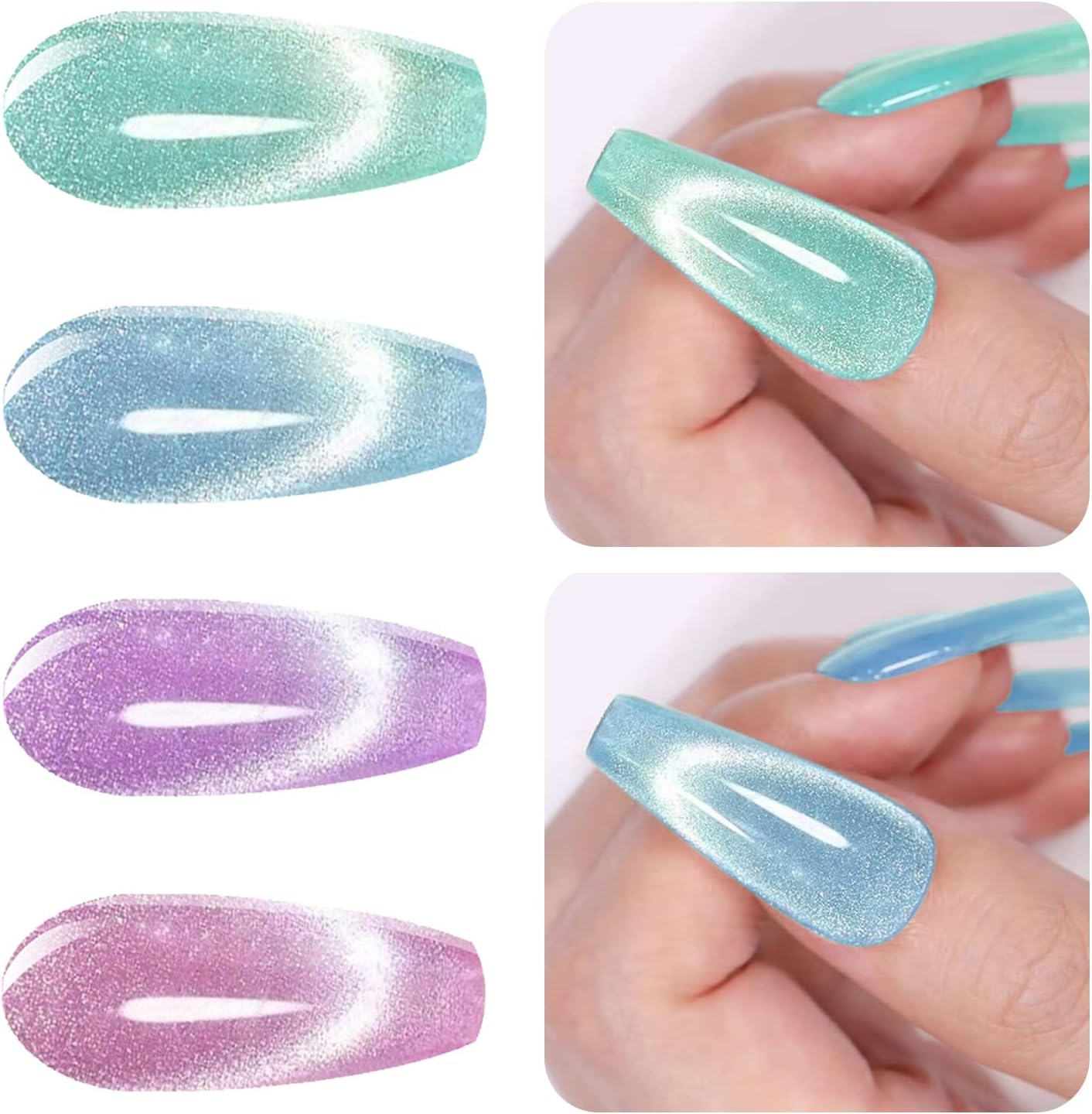 Vishine Galaxy Cat Eye Holographic Glitter Gel Nail Polish 4 Colors Set Soak off UV LED Light Starry Sky Effect Magic Gel Nail Polish Kit Manicure Nail Art Kit 8Ml image number 4