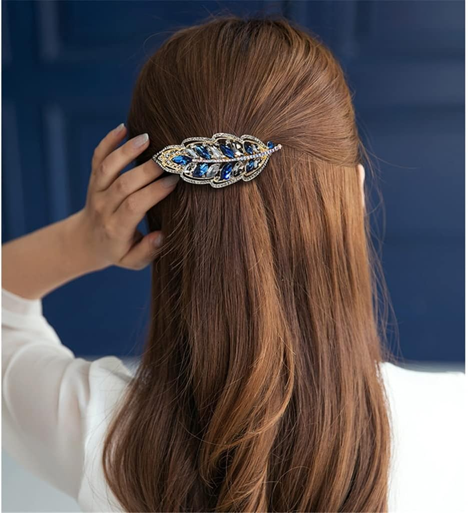 Rhinestone Hairpin,Crystal Barrette,Curl Hair Clip,Leaf Hairpin Female Clip Headdress Back Head Spring Clip Rhinestone Hairpin Hair Accessories (Color : A, Size : 9.6 * 3.8Cm) image number 1