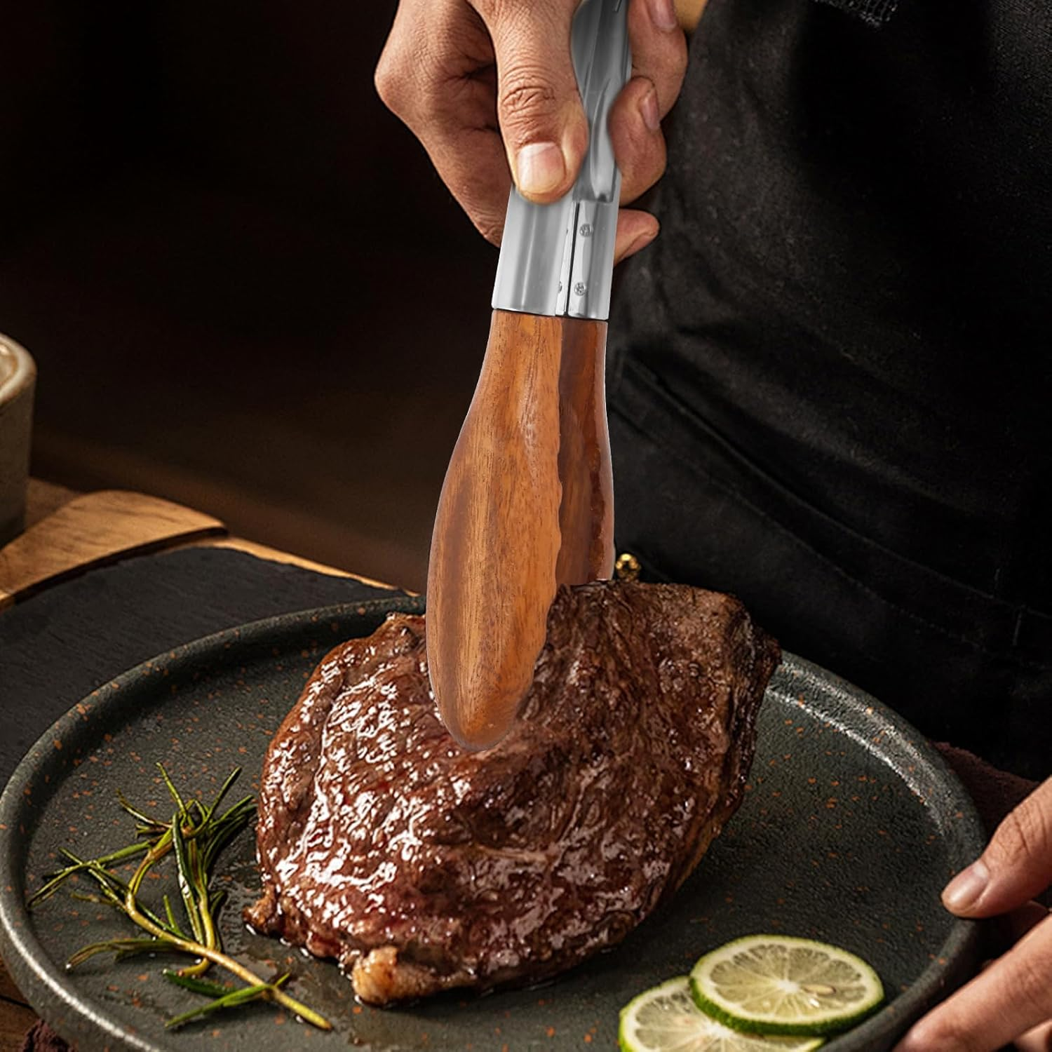 2 Pcs Walnut Wooden Kitchen Tongs Wood Food Tongs Salad Tongs with Wooden Tips, Locking Tongs Wood Serving Tongs for Flipping Cooking Grilling image number 4