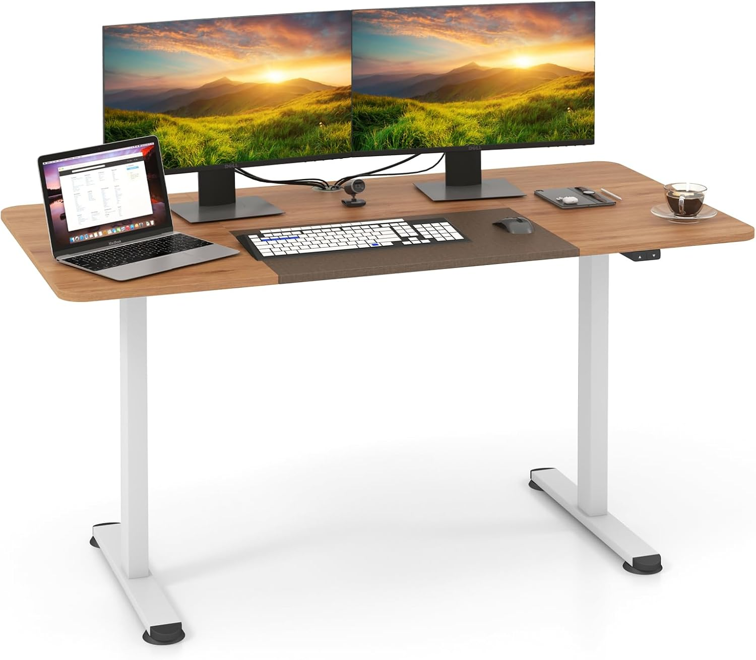 Giantex 140 X 70Cm Large Electric Standing Desk, Height Adjustable Sit to Stand Desk, Metal Frame & Powerful Motor, Button Controller, Ergonomic Standing Workstation (Rustic Brown)