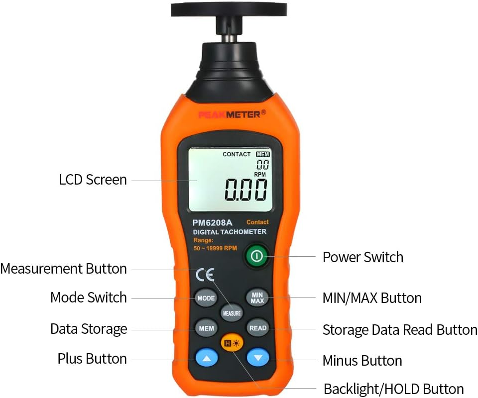 Yasao Digital Tachometer Handheld Contact Motor Tachometer LCD Speedometer Tach RPM Meter Contact-Type Digital Tachometer Wide Measuring Rang 50～19999Rpm image number 6