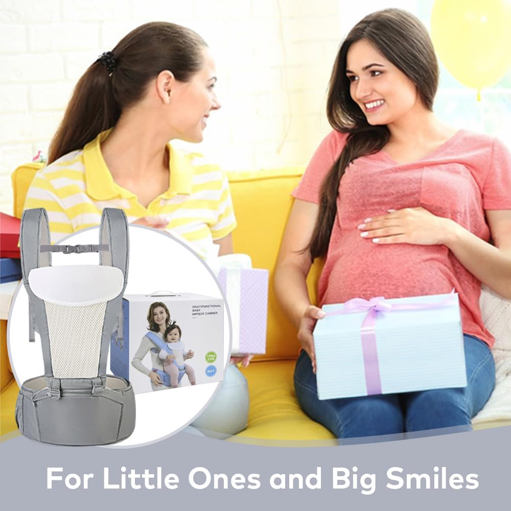 Beideli Baby Carrier with 2 Bibs, 6 in 1 Baby Hip Carrier, Multi-Functional Baby Wrap Carrier for Newborns & Toddlers,Ergonomic Waist Stool, for 0-36 Months Baby(Grey) image number 1