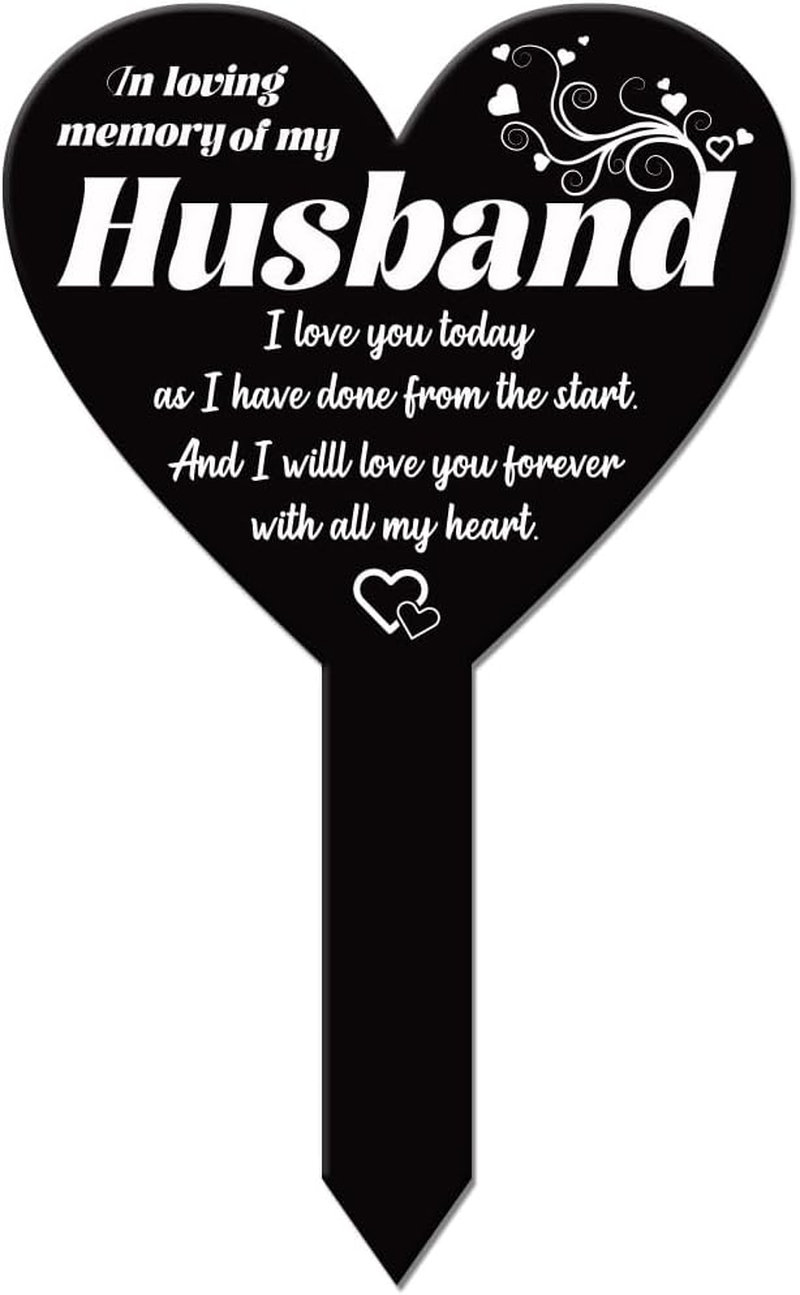 GLOBLELAND Heart Shaped Garden Stake with the Inscription "Love Missing Husband" Memorial Plaque for the Graveyard Grave Stake Made of Acrylic Waterproof Mourning Stake for the Garden Grave Cemetery image number 6