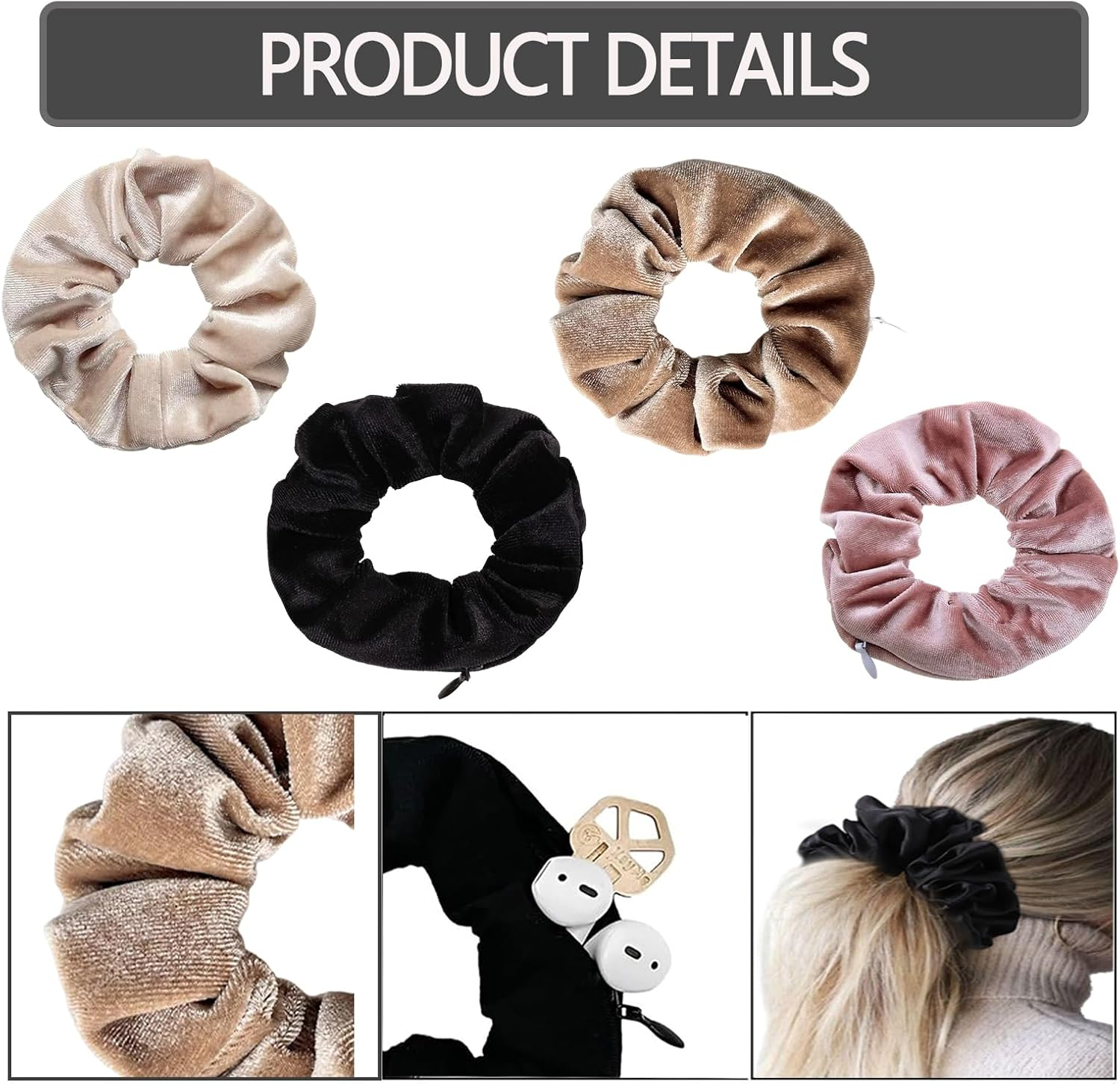 Pack of 4 Scrunchies, Women'S Elastic Hair Bobbles without Marks, Scrunchies Hair Scrunchies Elastic Hair Bands for Girls and Women (Many Colours)