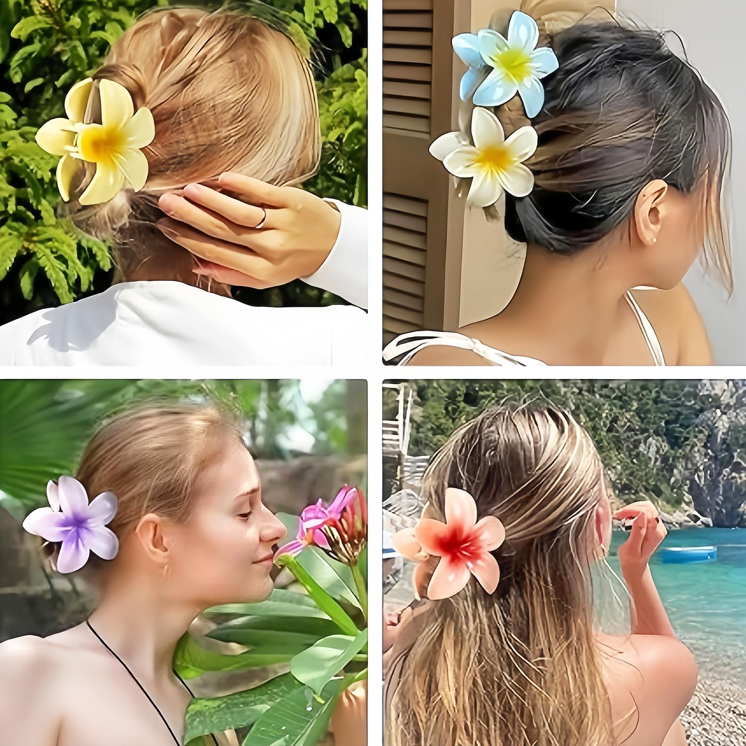 6 Colored Flower Hair Clips, Large Hawaiian Flower Barrette, Cute Hair Clips, Flower Hair Clip for Thick/Thin Hair, Gift Hair Accessories for Women image number 1