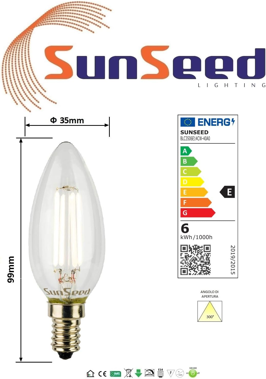 SUNSEED 10X White Filament LED Candle Light Bulb E14 6 W Replaces 60 W Neutral White 4000 K - Pack Of 10 - 4000 K Neutral White image number 6