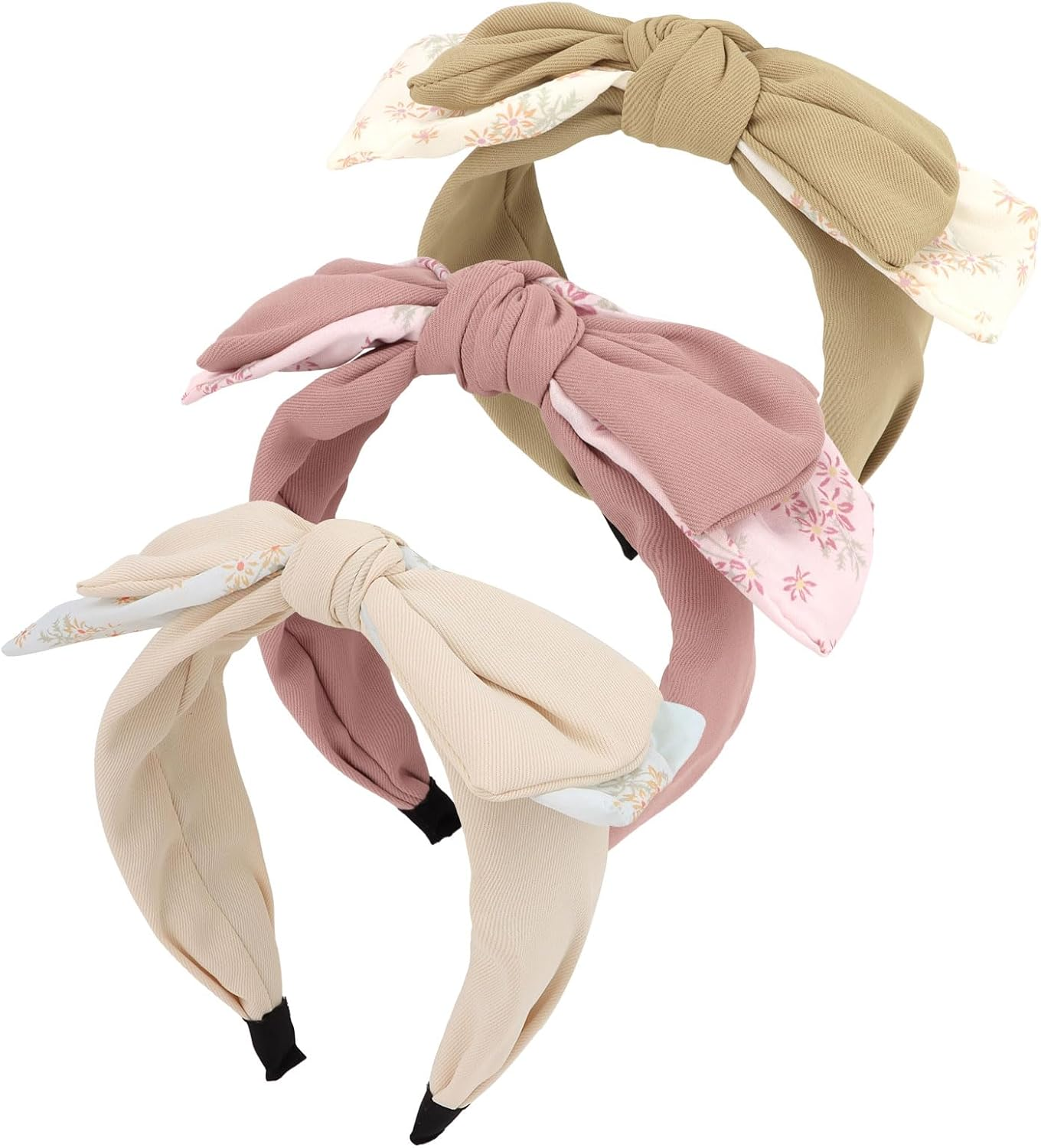 Bumlofa Set of 3 Double Layer Fabric Bow Headbands, Women'S Set, Elegant Headband Wide for Parties & Everyday Looks, Matching Hair Accessories image number 3