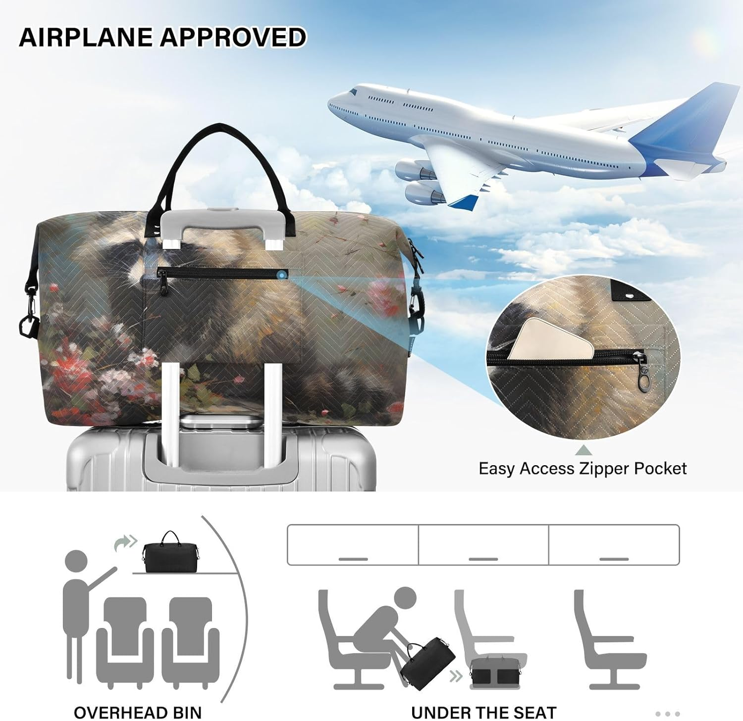 WOIWB Duffel Bag Set with Toiletry Bag for Travel Gym Sport, Luggage Sleeve Weekender Bag Carry on Overnight Bag-Paint of Raccoon Print, Multicolor, 20.5 X 7.9 X 13.8 Inches+9.1 X 3.5 X 5.9 Inches image number 2