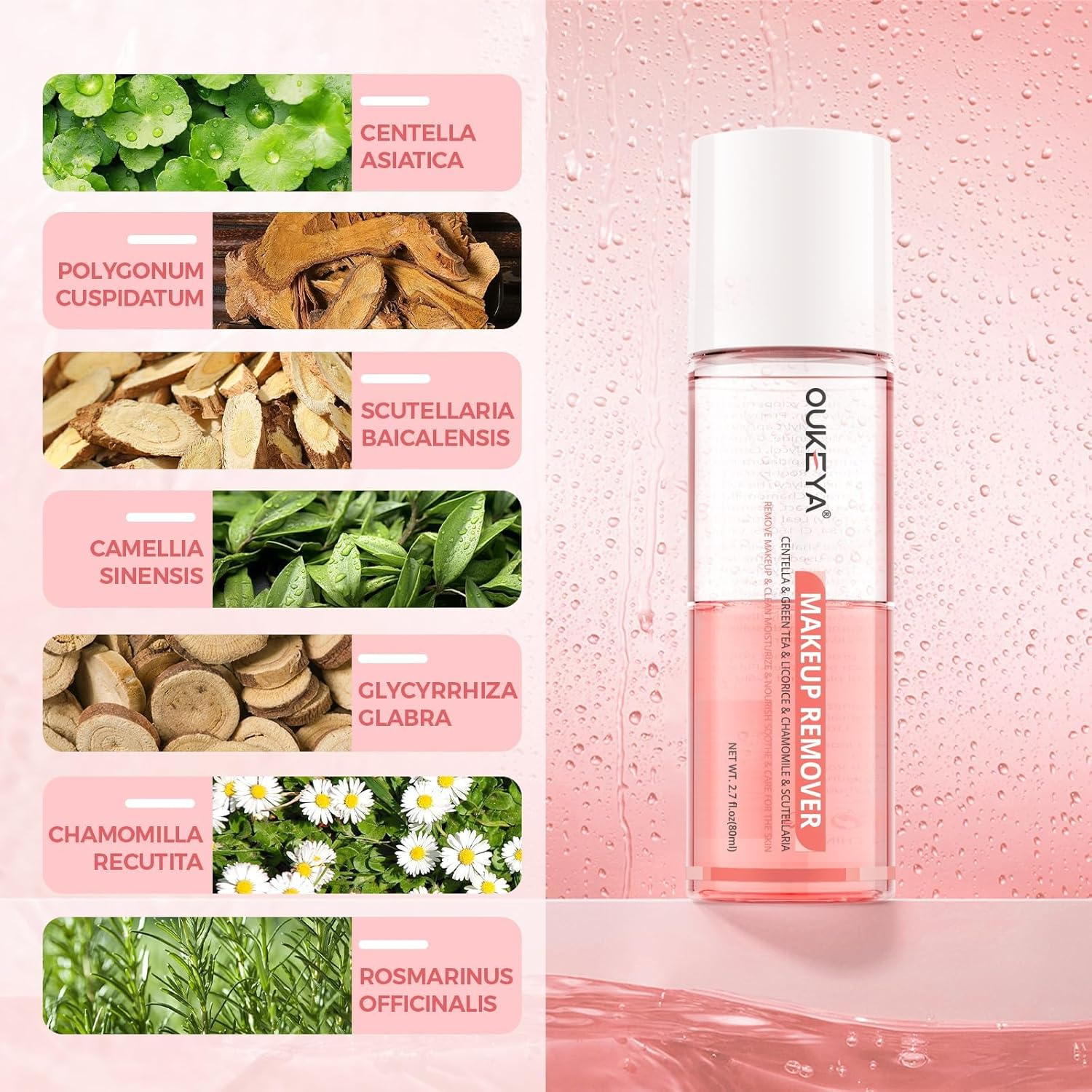 OUKEYA Eyes & Lip Heavy Makeup Remover, Waterproof Mascara Remover, Gentle Cleanser Liquid for Makeup with Natural Ingredients for Face, Normal Skin Types (80 Ml) image number 2