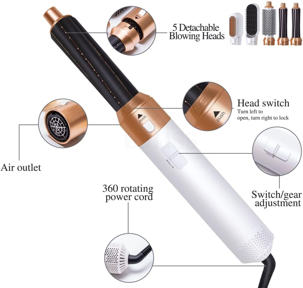 OLY the Complete 5 in 1 Hair Styler by Hoppy Beauty - Hair Dryer Brush for Styling, Curling, Volumizing, Straightening - Detachable & Interchangeable Hair Styling Tools for All Hair Types image number 3