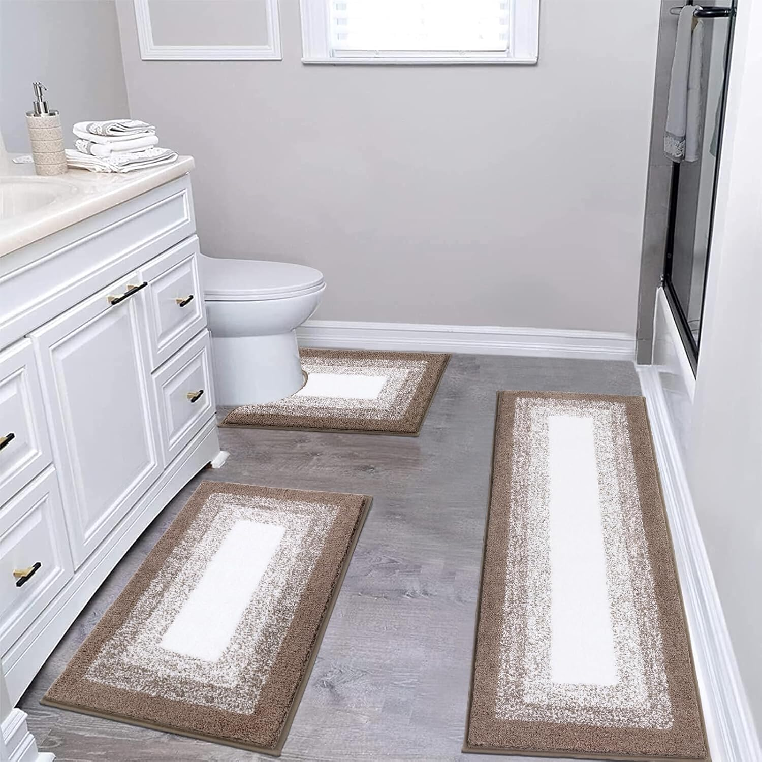 Bsmathom Bathroom Rug Set 3 Piece, Non-Slip Plush Shaggy Bath Mat, Soft and Absorbent Microfiber Bath Rugs for Bathroom, Tub and Shower Machine Washable,Blue