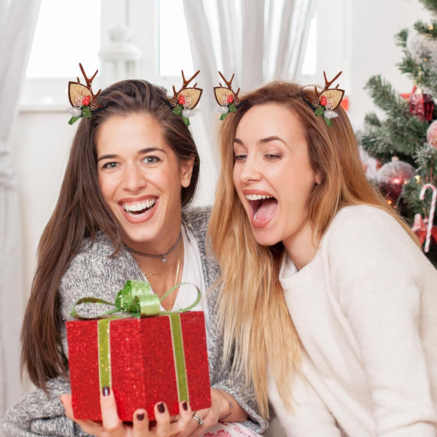 LATEEFAH Christmas Reindeer Antler Headband Christmas Tree Hair Clips Deer Headband Hair Accessories image number 4