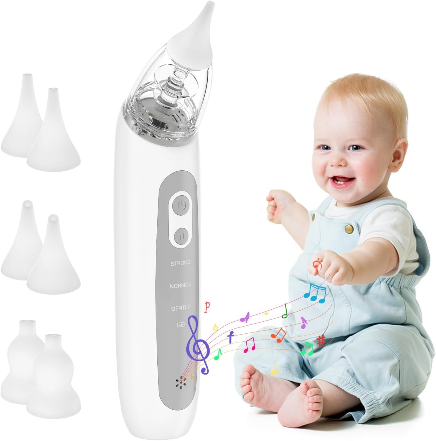 Koeay Nasal Aspirator for Baby with 6 Silicone Tips, Automatic Baby Nose Sucker Adjustable 3 Modes Suction Level Electric Nose Aspirator for Toddlers from 0 to 12 Years with Music Soothing Function image number 5