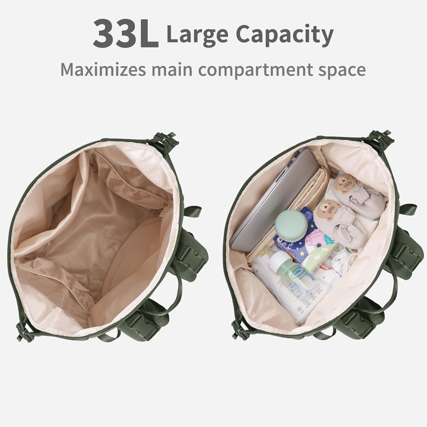 CEI-CEI Neoprene Changing Bag Backpack with Changing Pad, Large Nappy Changing Bags, Newborn Baby Maternity Bags - Army Green image number 6