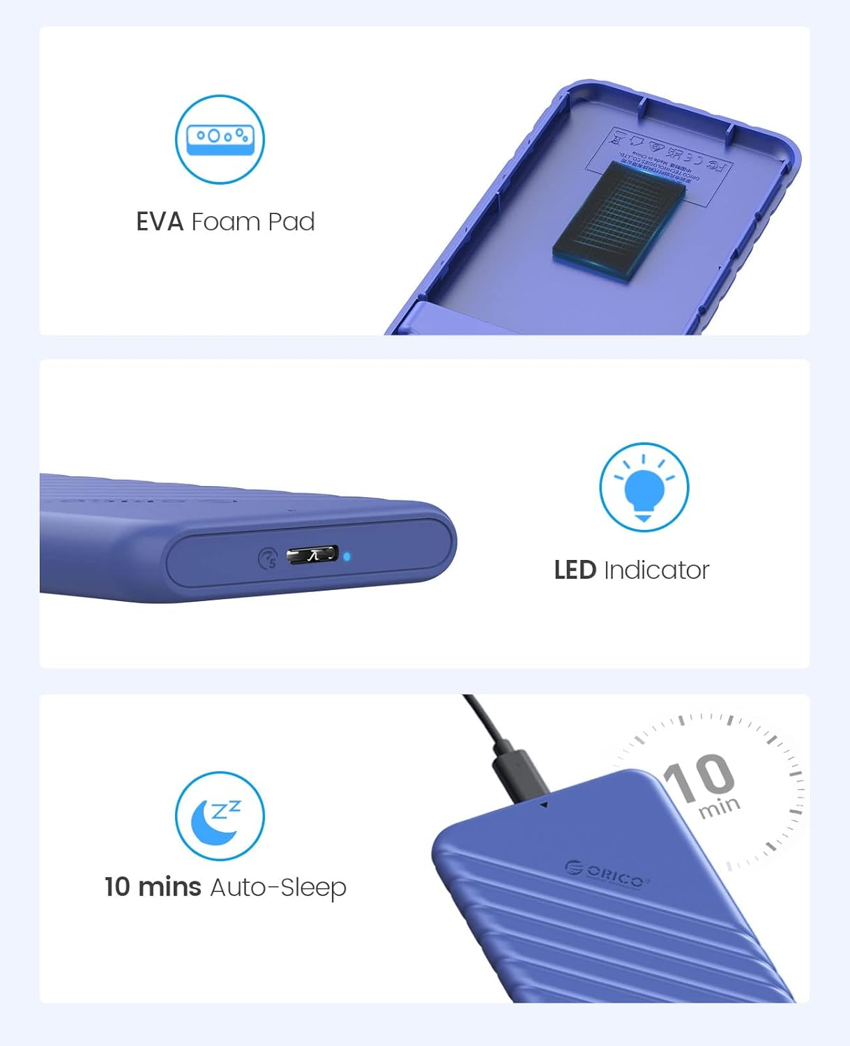 ORICO 2.5 Inch Hard Drive Enclosure USB 3.0 to SATA III for 7Mm and 9.5Mm SATA HDD SSD Tool Free [UASP Supported] Blue (25PW1-U3) image number 6