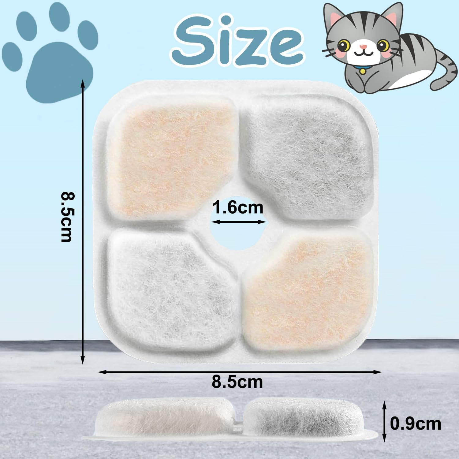 Pack of 8 Cat Fountain Filter, Triple Filter System Replacement Filter with Resin and Activated Carbon, Drinking Fountain Filter for 2.5 L Drinking Fountain for Cat Replacement Filter, 43717 Filter image number 3