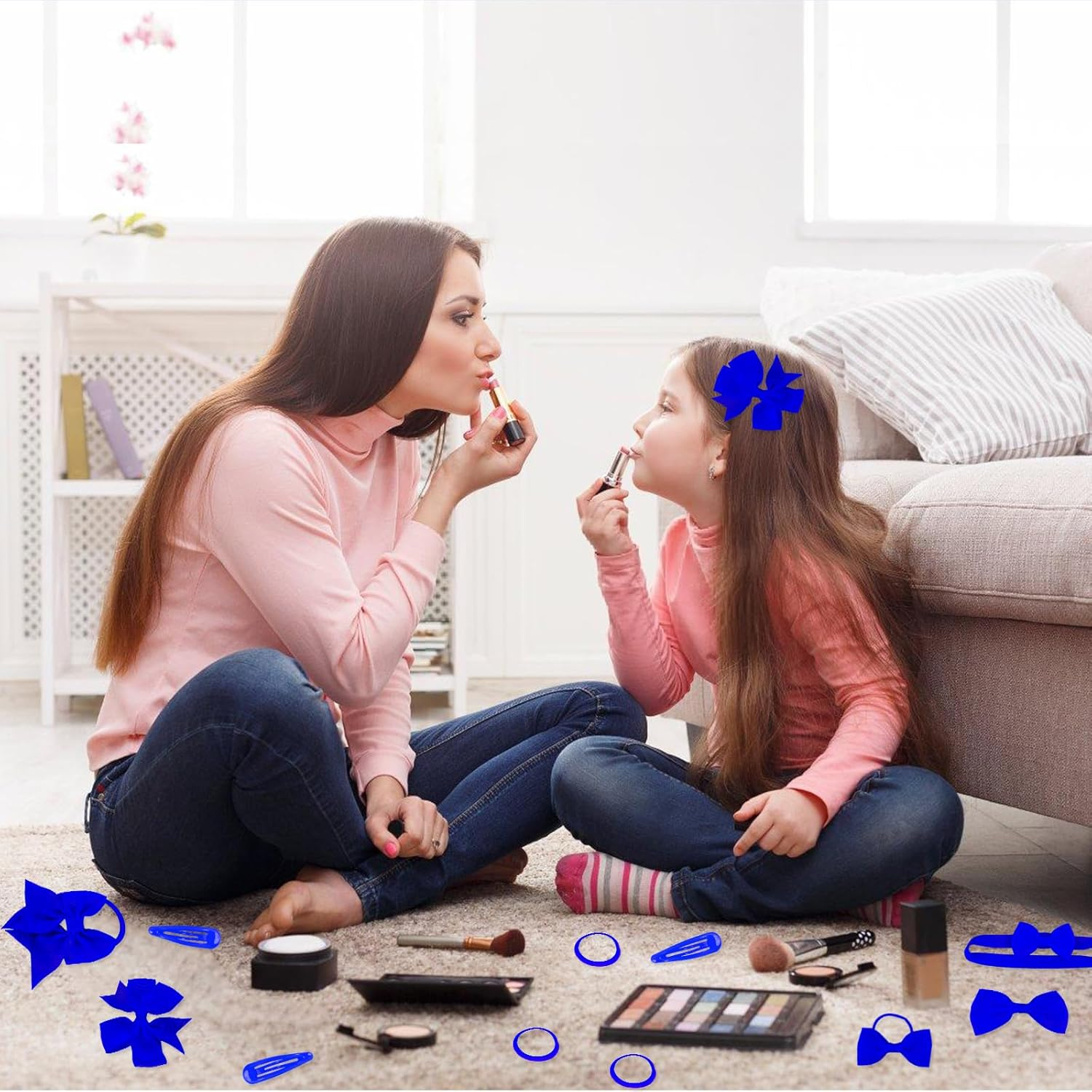 MOSTFUN Girls' Hair Accessories Set, 55 Pcs Blue Bow Hair Clips, Hair Bands, Ponytail Holders, Elastic Bands, Hair Clips with Bows, Perfect for School, Parties, Gifts image number 2