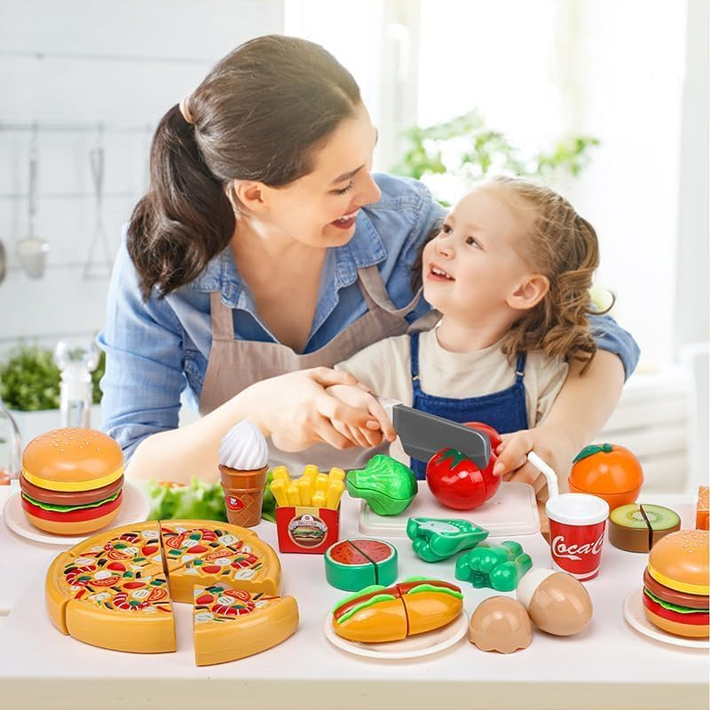 Fohouse Play Food Toy Set for Kids Kitchen - Shopping Basket with Cutting Fruit & Vegetables Accessories, Pretend Food Kitchen Toys Accessories, Pretend Food Toys for Toddlers Boys Girls Gift image number 3