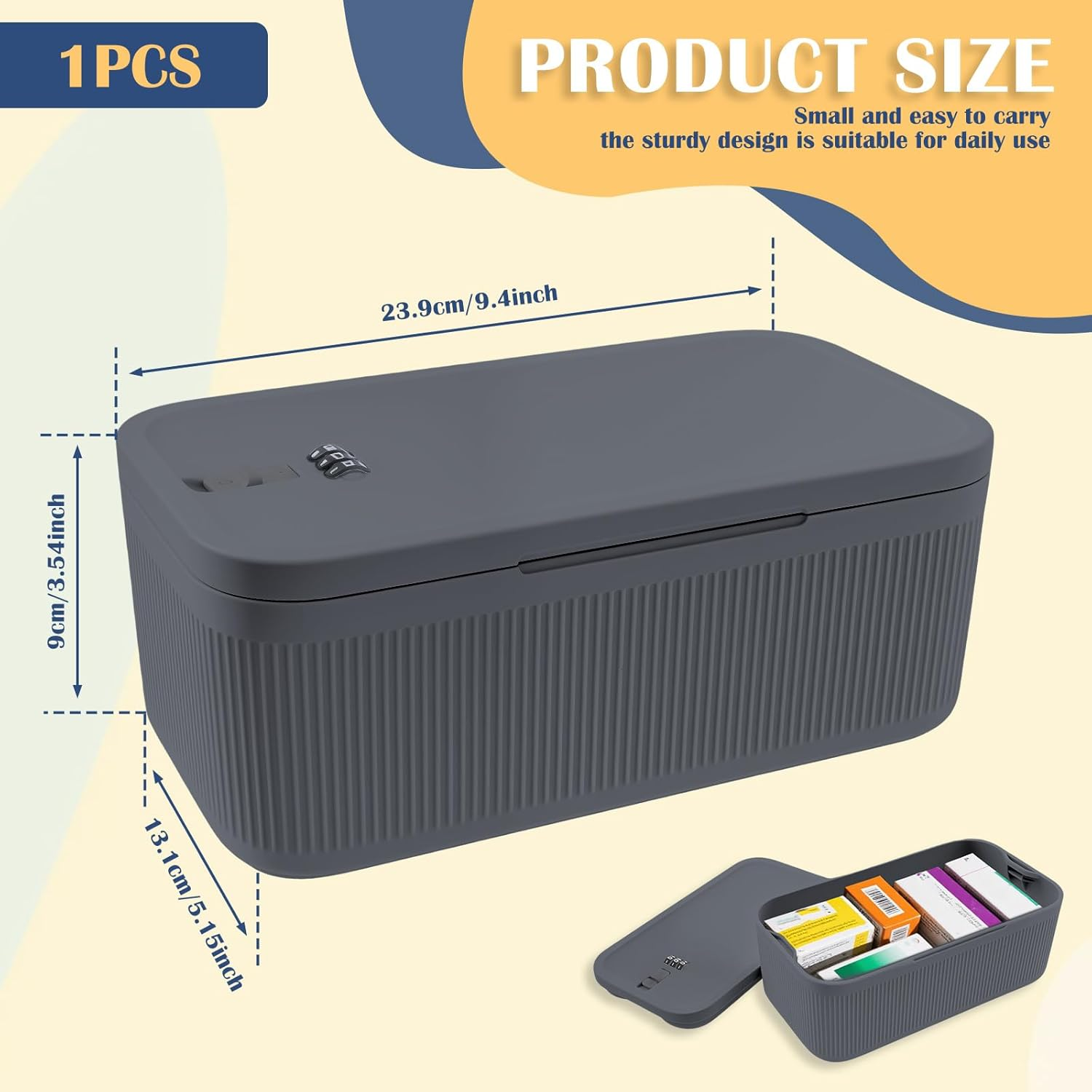 Lockable Storage Box, Medication Locking Box, Versatile Cell Phone Locked Jail with Combination Code, Portable Medicine Safe Case Container for Home Office Storing (Grayish Blue) image number 4