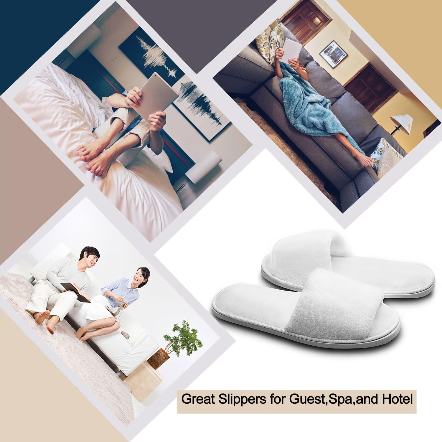 Ahfulife Spa Slippers 5/10 Pairs of Hotel Slippers, Disposable Slippers Closed-Toe Slippers, Guest Slippers, Non-Slip Slippers for Guest, House Slippers Unisex, Bedroom, Wedding, Party, Travel image number 5