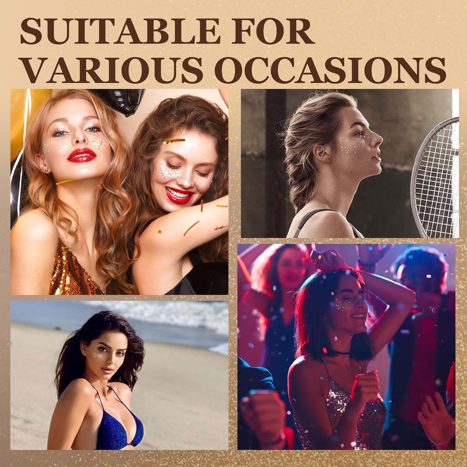 12Pcs Glitter Freckles Tattoo Stickers, Glitter Freckles for Face, Sparkles Freckles Face Eye Makeup Stickers, Faux Freckles Patches for Women and Girls(Gold+Silver) image number 5