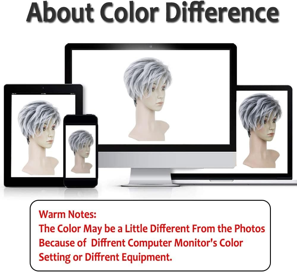 BECUS Grey Short Wig Ombre Gray Pixie Cut Short Wigs for Women with Dark Root Synthetic Natural Hair Wig image number 4