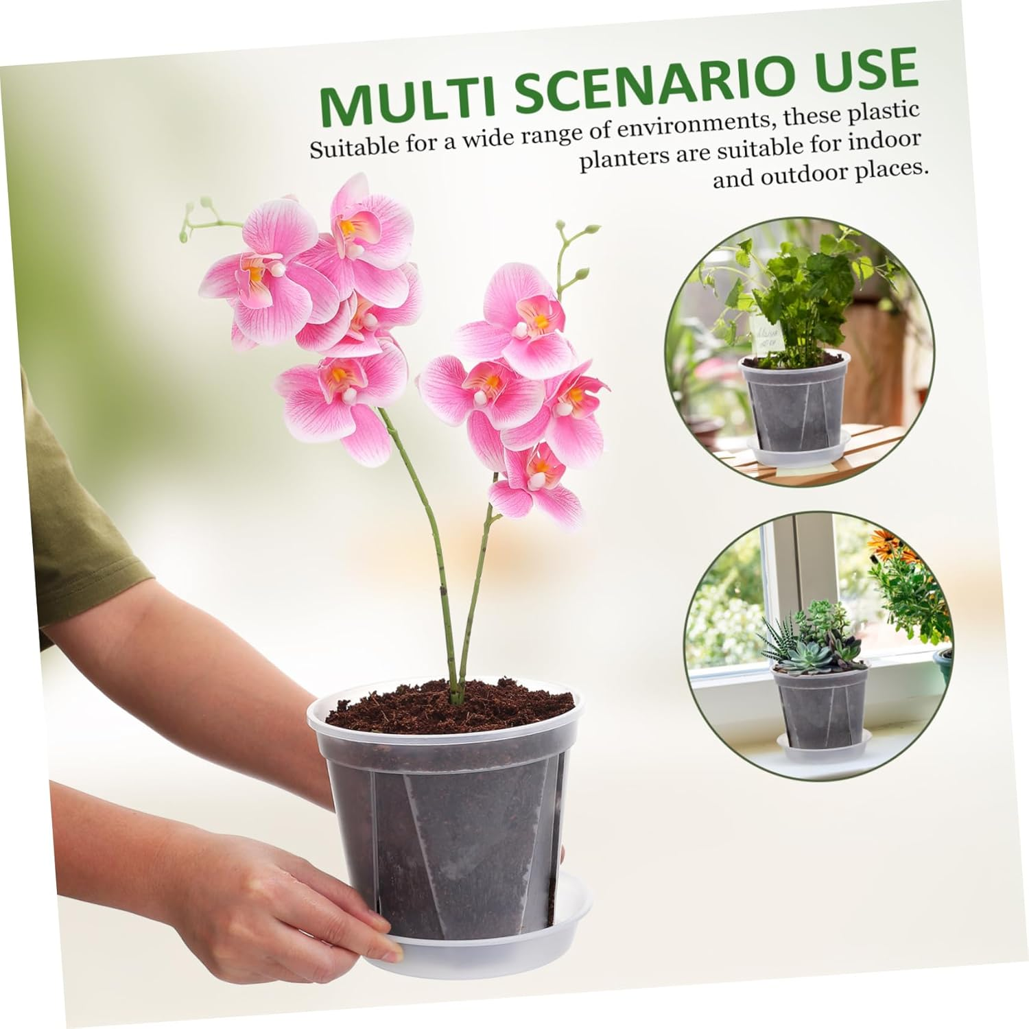 Outanaya 4 Pcs Plastic Plant Pots with Drainage Tray for Indoor and Outdoor Gardening, 0.3 Gallon Nursery Flower Planters with Holes for Airflow and Root Control image number 2