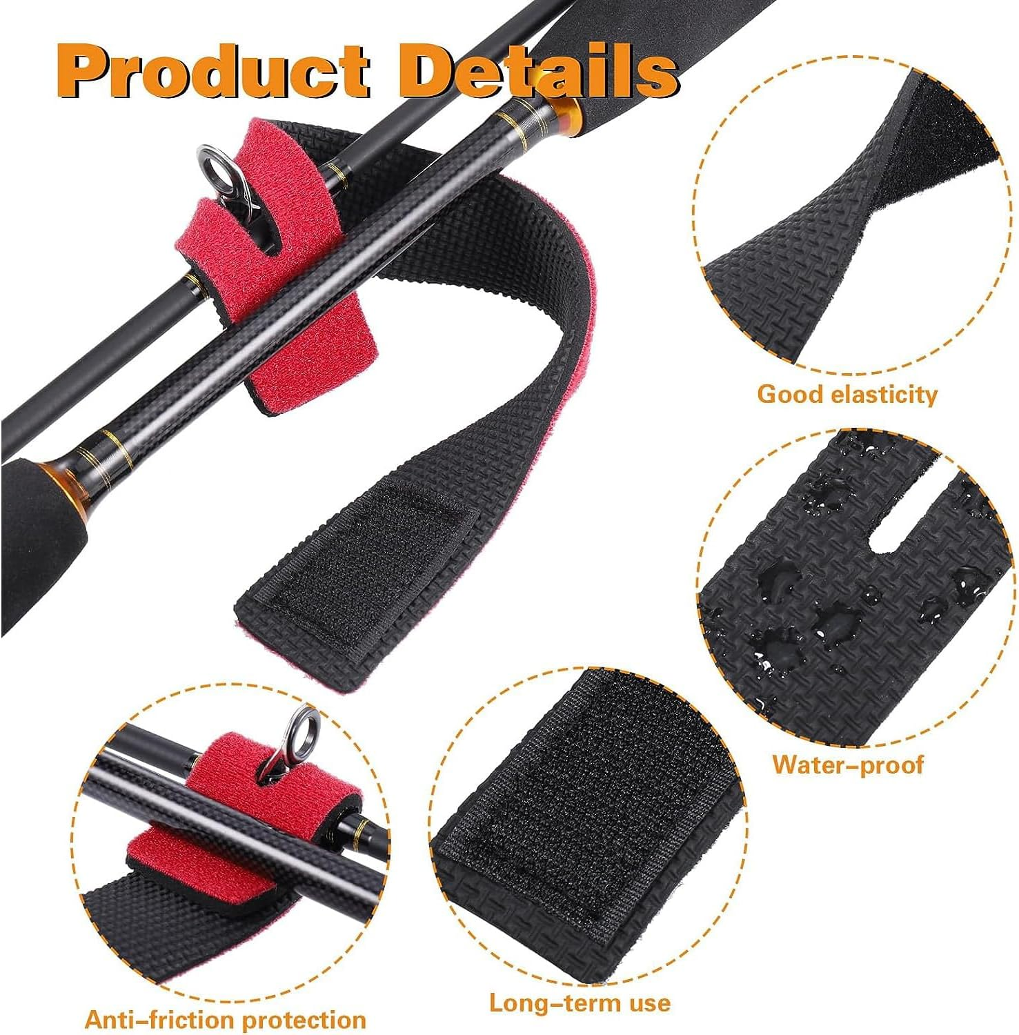 Fishing Rod Belts Ties, Adjustable Fishing Rod Straps, Elastic Bandage Magic Bait Strap, Fishing Gear Supplies, Pack of 8