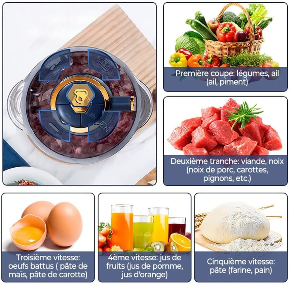 5L Stainless Steel Electric Meat Grinder Food Processor - Versatile Chopper for Meat, Vegetables, Baby Food, Fruits, and Nuts - 5-Speed Meat Chopper with 6 Sharp Blades for Home Use image number 3