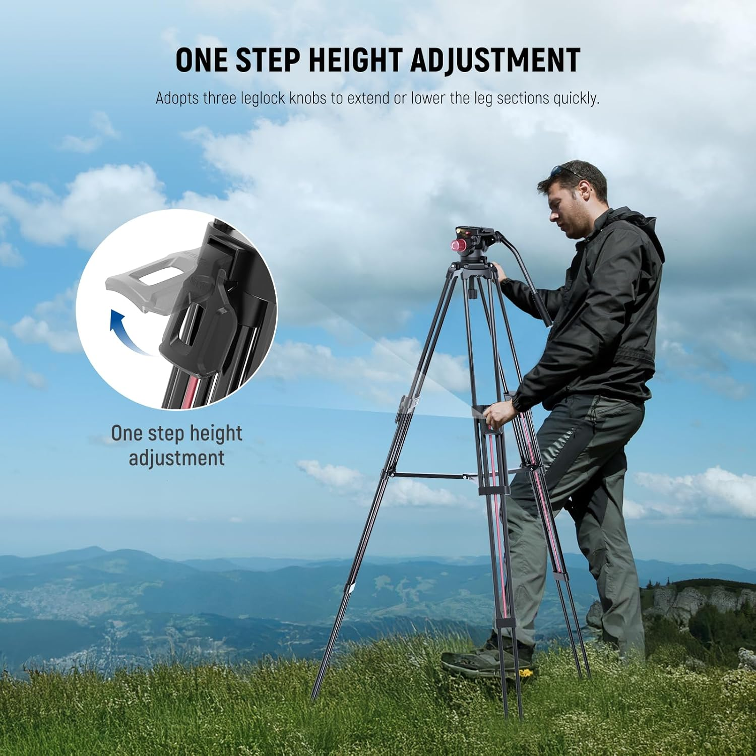 NEEWER 79"/2M Video Camera Tripod with Fluid Head, One Step Quick Release Aluminum Heavy Duty Tripod Stand, QR Plate Compatible with Canon Nikon Sony DSLR Camera Camcorder, Max Load 17.6Lb, LL38 image number 6