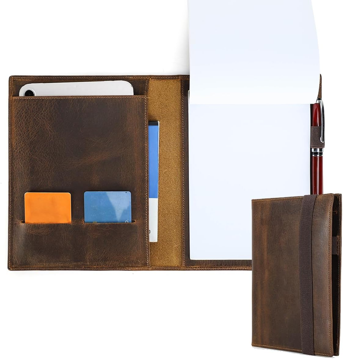 Contacts Full Grain Leather Portfolio for Men Legal Pad Padfolio Folder Binder Organizer Notebook Holder Fit 7.9" Ipad and A5 Size Document image number 4