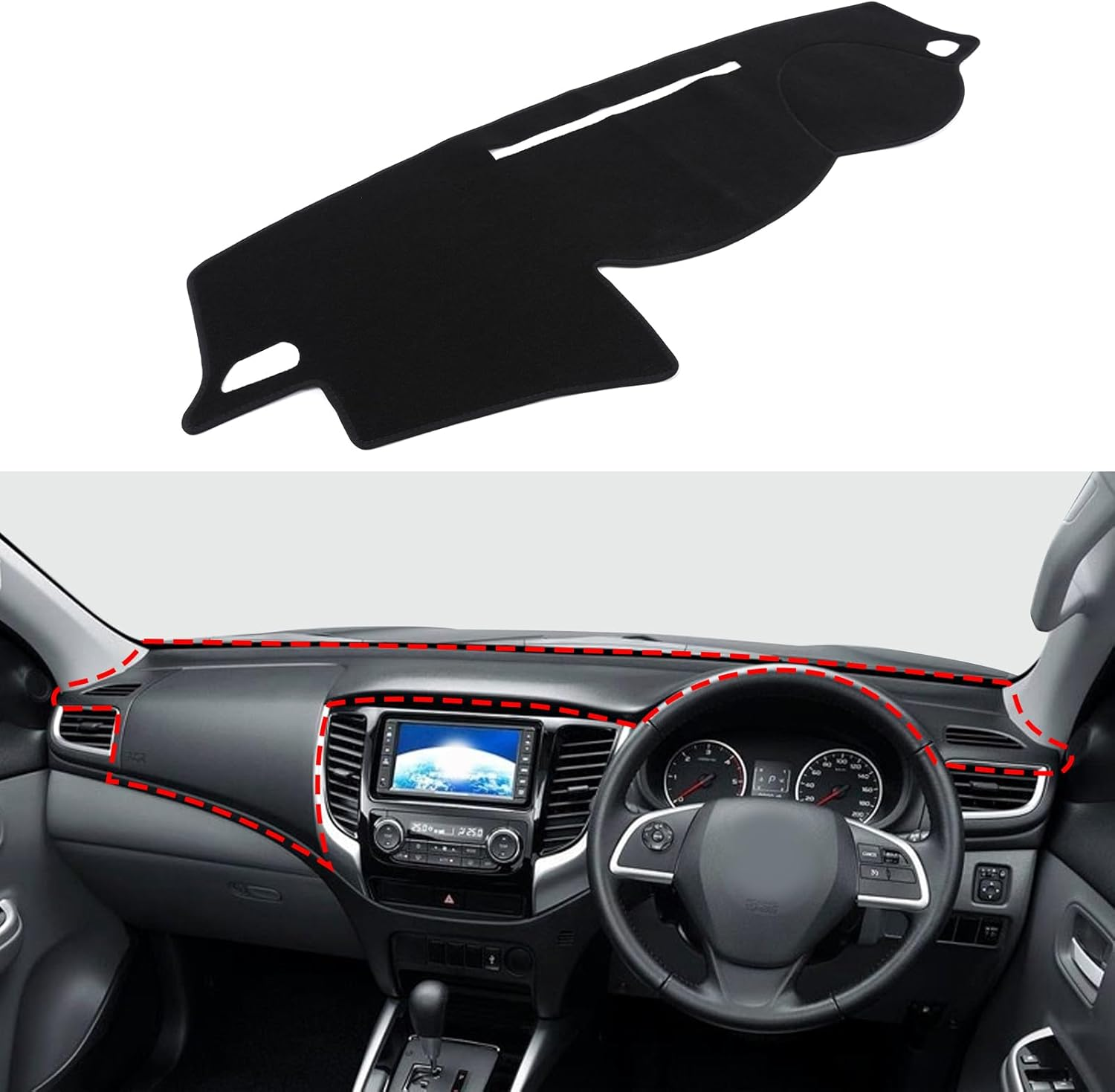 Dash Mat Compatible with Mitsubishi Triton / L200 2015-2020 Accessories | Polyester Fiber Dashboard Cover Sunshade Pad | RHD Version (Black) image number 3