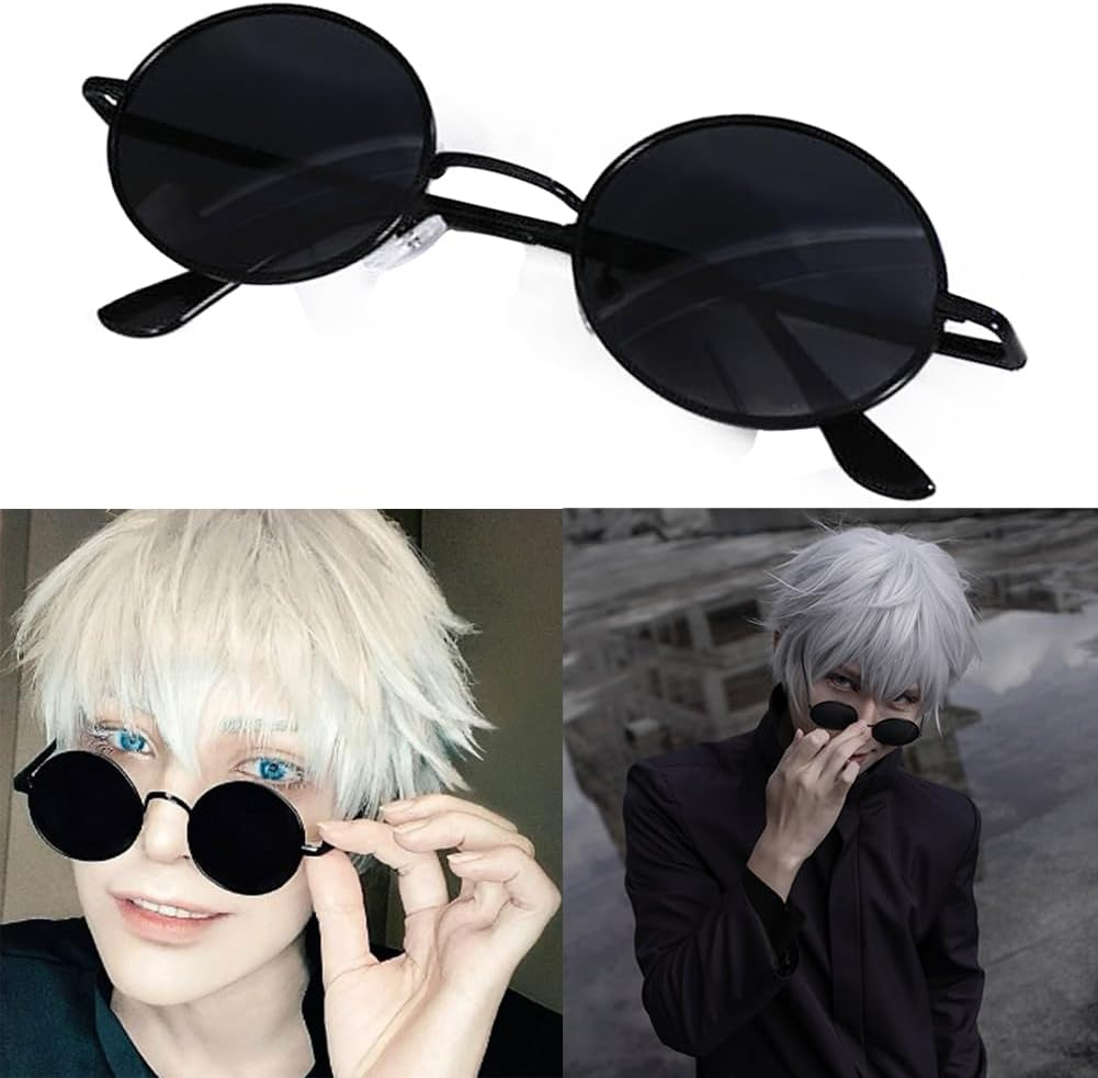 Gojo Satoru Cosplay Glasses Anime Character COS Prop Retro Small round Eyeglasses image number 3