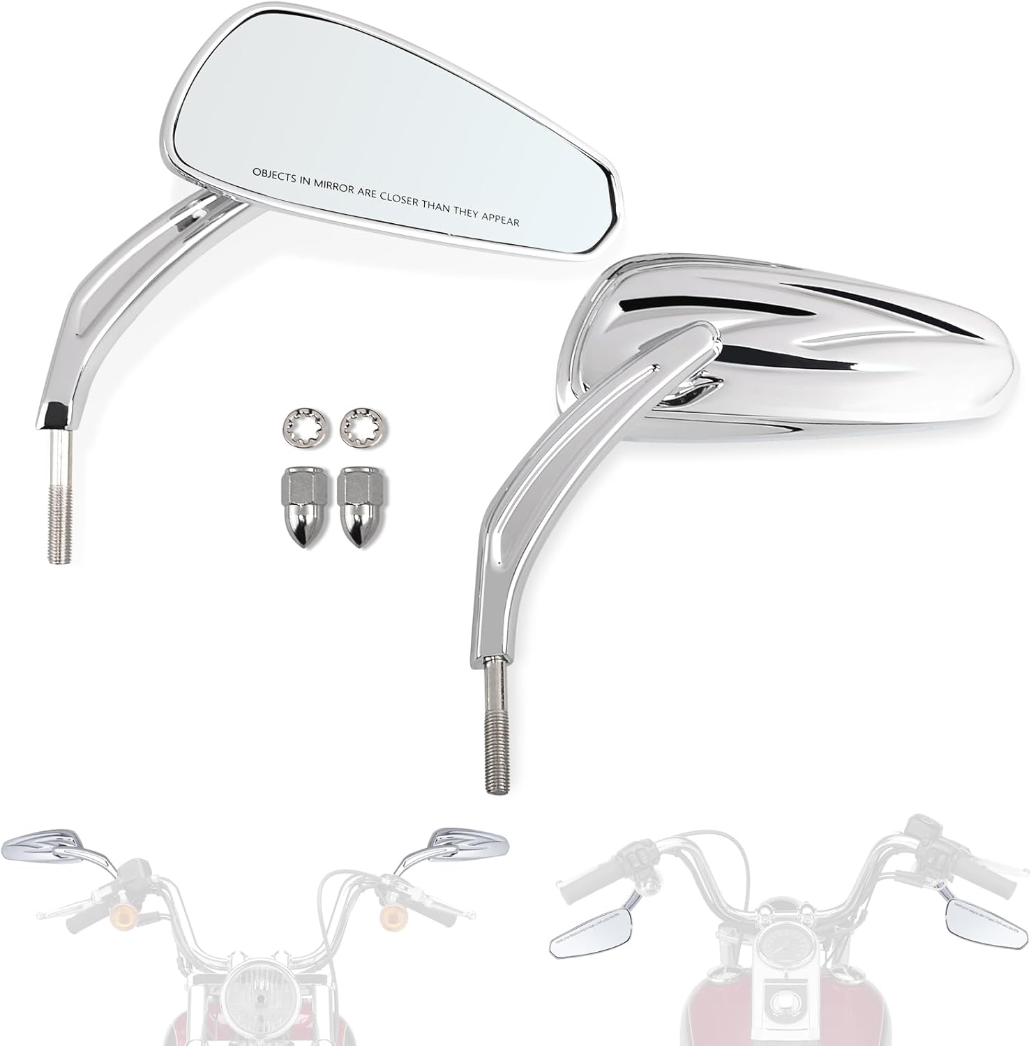 FOVPLUE Handlebar Mount Mirrors,Left & Right Side Rearview Mirrors for 1982-2024 Harley Models,For CVO Dyna Electra Glide Road Glide Road King Softail Street Glide Sportster 1200 883,Chrome