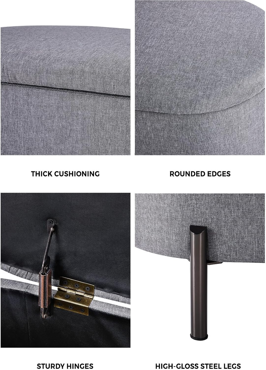 Oikiture Storage Ottoman Oval Linen Ottoman Bench Footstool 98CM Storage Box Chest for Home Bedroom Furniture Toy, Grey image number 6