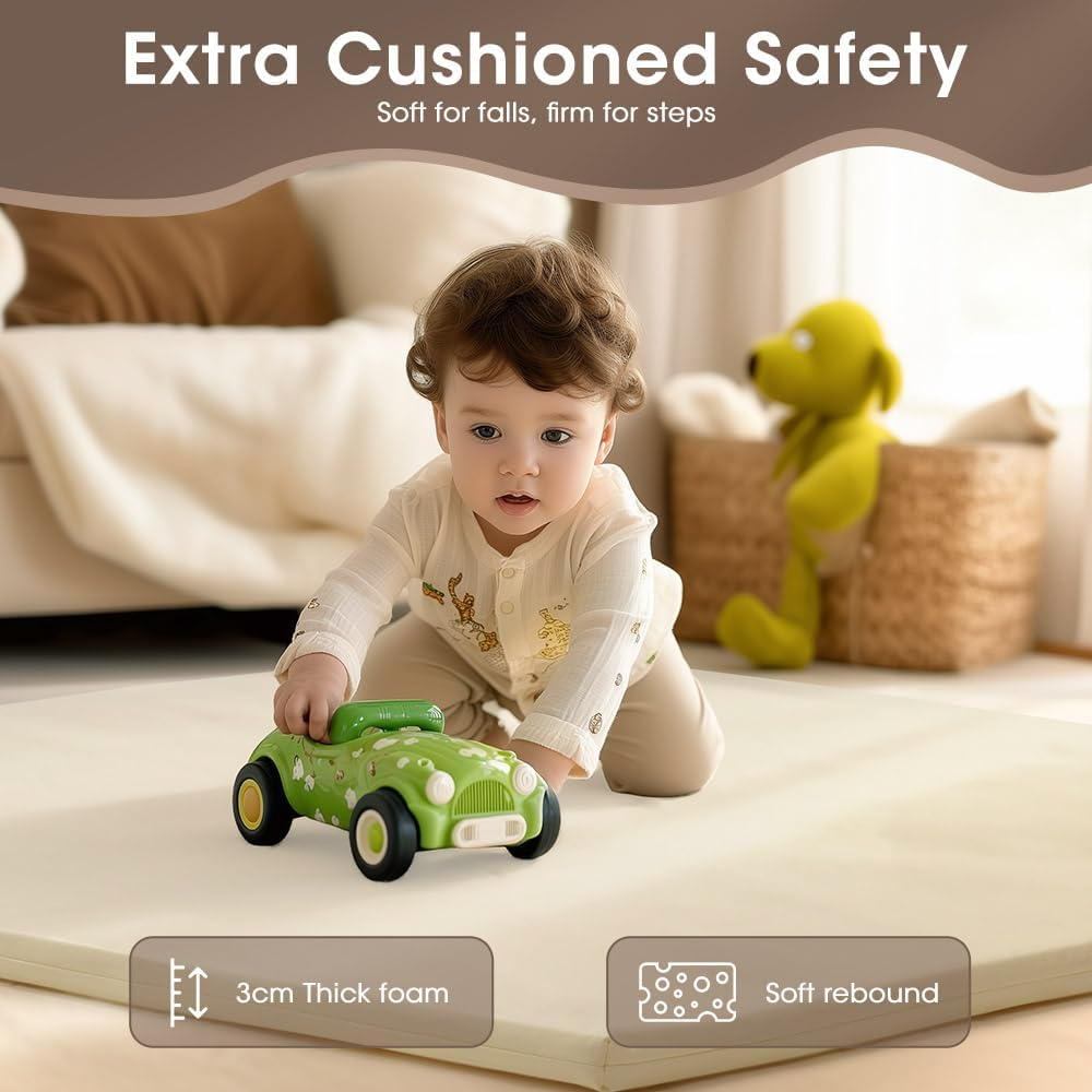 &zwnj;Playpals Baby Play Mat, Extra-Thick Vegan Leather Activity Mat with Washable Removable Cover, Non-Slip Cushioned Crawling Mat for Infants, Babies & Toddlers, Easy-Clean Floor Mat, 121X121Cm Beige&zwnj; image number 4