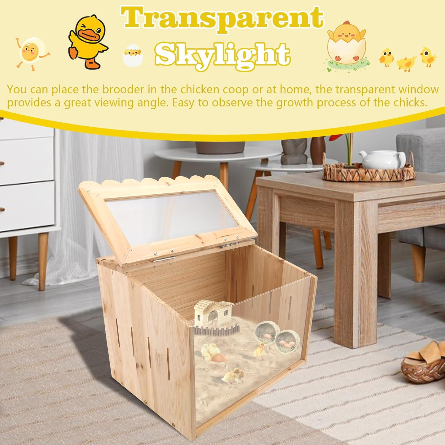 Chicken Brooder Box, Large Wooden Brooder Box for Chicks, Chick Brooder Baby Chicken Supplies, Animal Playpen with Top for Chickens, Ducks, Quails, Hamsters (15.7''*11.8''*11.8'') image number 5