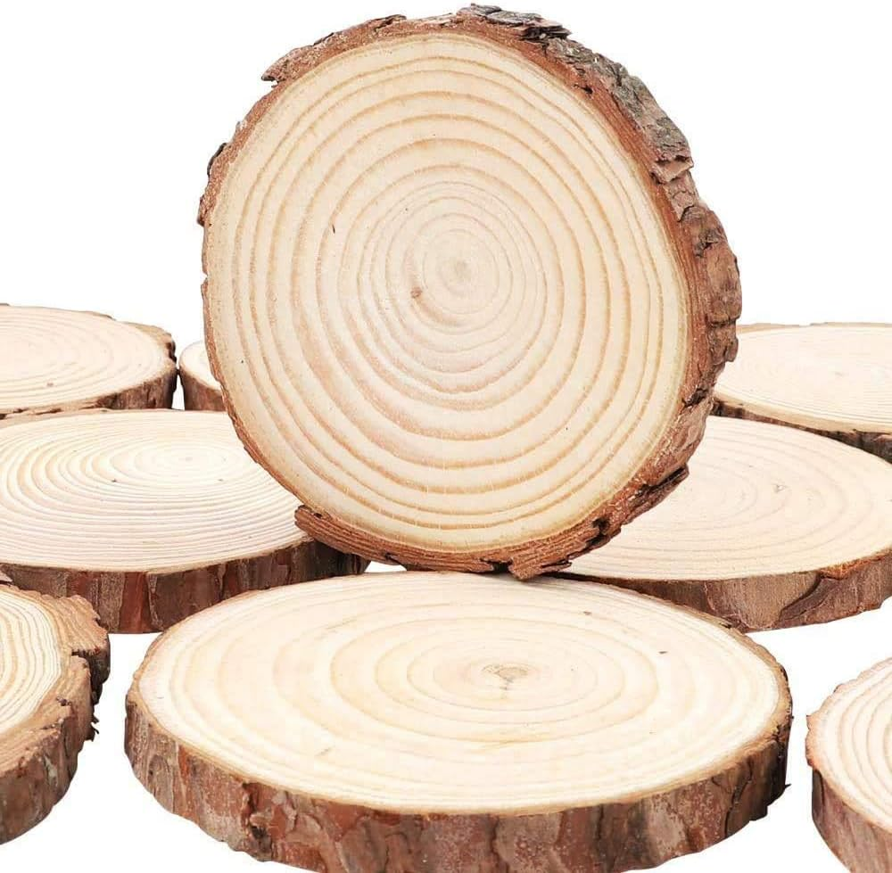 William Craft Natural Wood Slices 25 Pcs 3.1-3.5 Inches Unfinished Wood Craft Kit Undrilled Wooden Circles without Hole Tree Slice with Bark for Arts Painting Christmas Ornaments DIY Crafts image number 1
