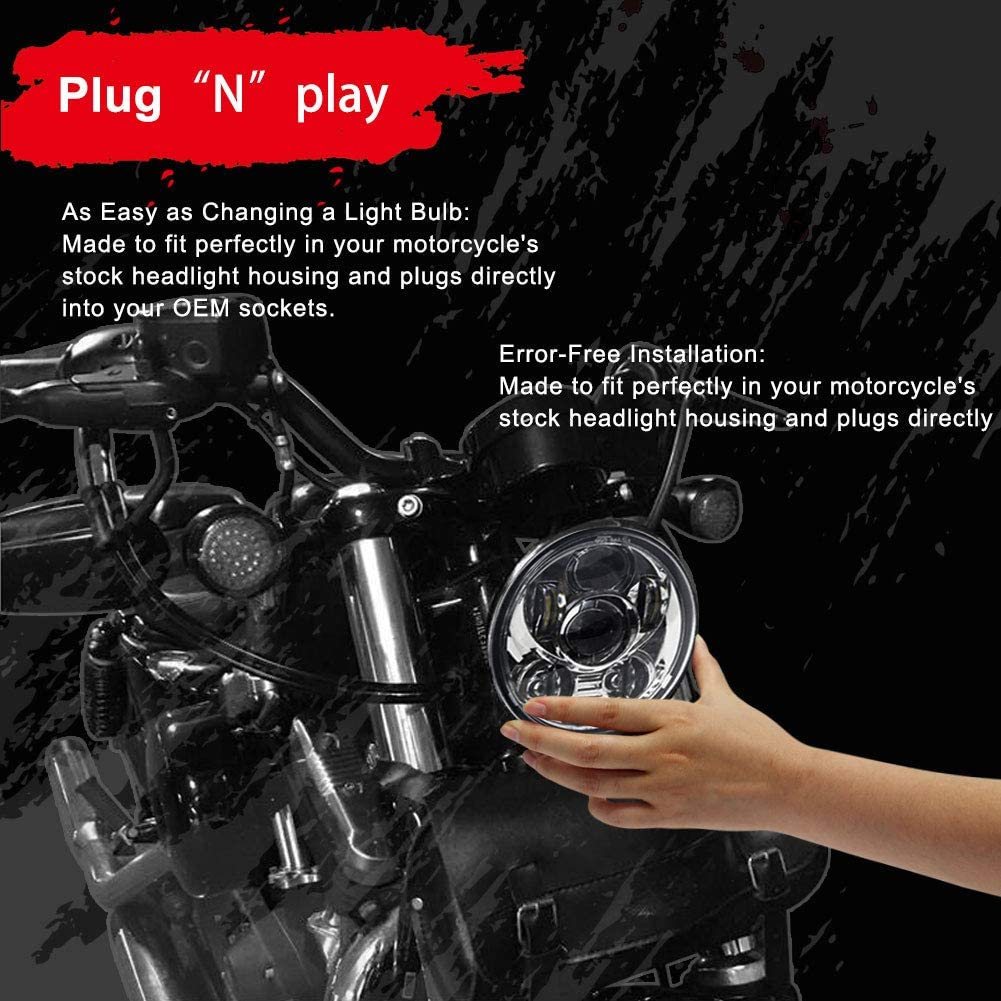 Wisamic 5-3/4" 5.75" LED Projection Headlight for Harley-Davidson 883, Sportster, Triple, Low Rider, Wide Glide Motorcycles (Silver) image number 4