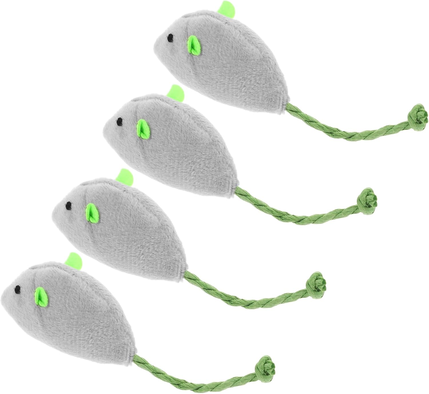 BELLIFFY 4Pcs Realistic Simulation Plush Mouse Cat Toy Moving Mouse for Indoor Exercise and Entertainment