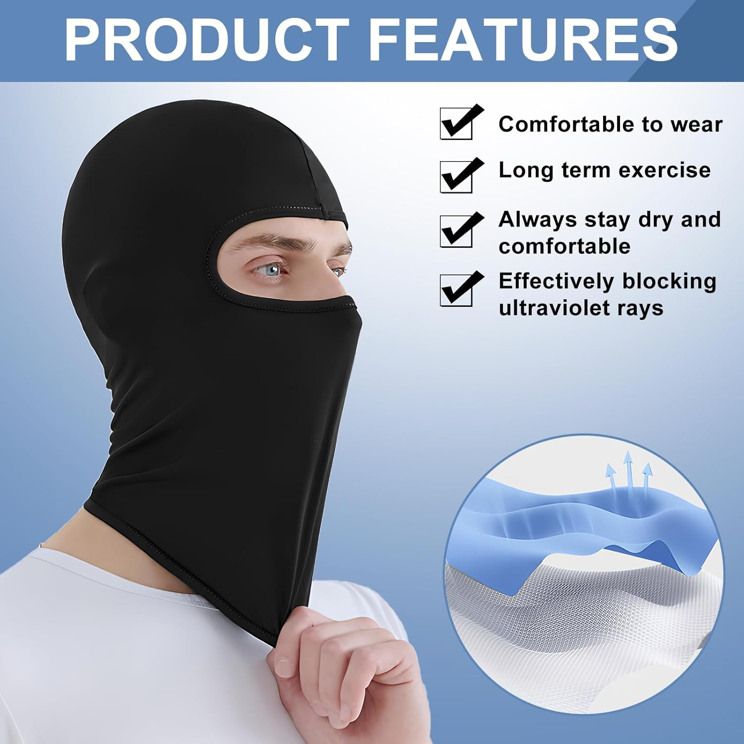 Coastalpure Balaclava Face Mask for Men & Women, Breathable Black Sun Protection for Motorcycle, Ski, Outdoor Sports, One Size Fits Most Adults (22-24In Head Circumference), Fits under Helmet image number 6