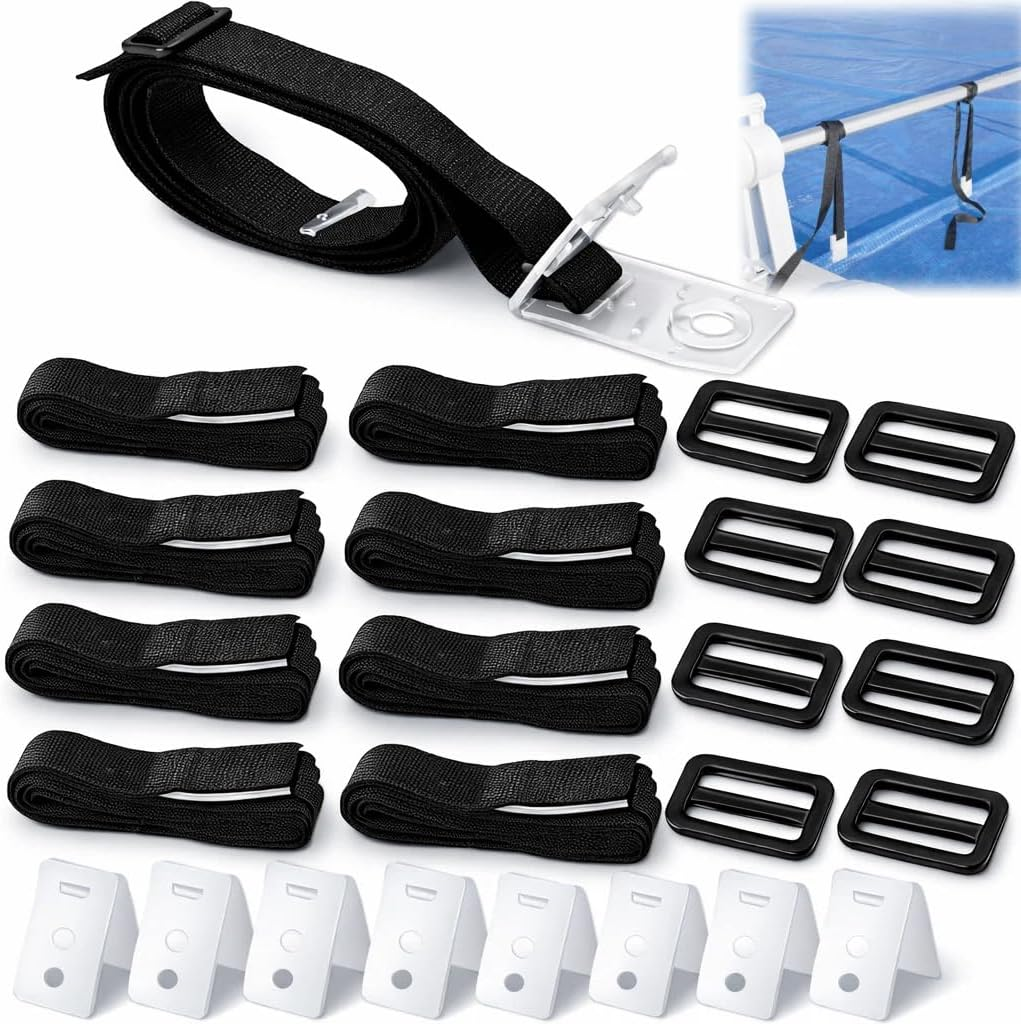 Gekufa Solar Cover Reel Strap Kit, Pool Solar Cover Reel Attachment Kit for In-Ground Swimming Pool, Including 8 Straps with Hoop and Loop Tapes, 8 Fastener Plates, 8 Buckles image number 6