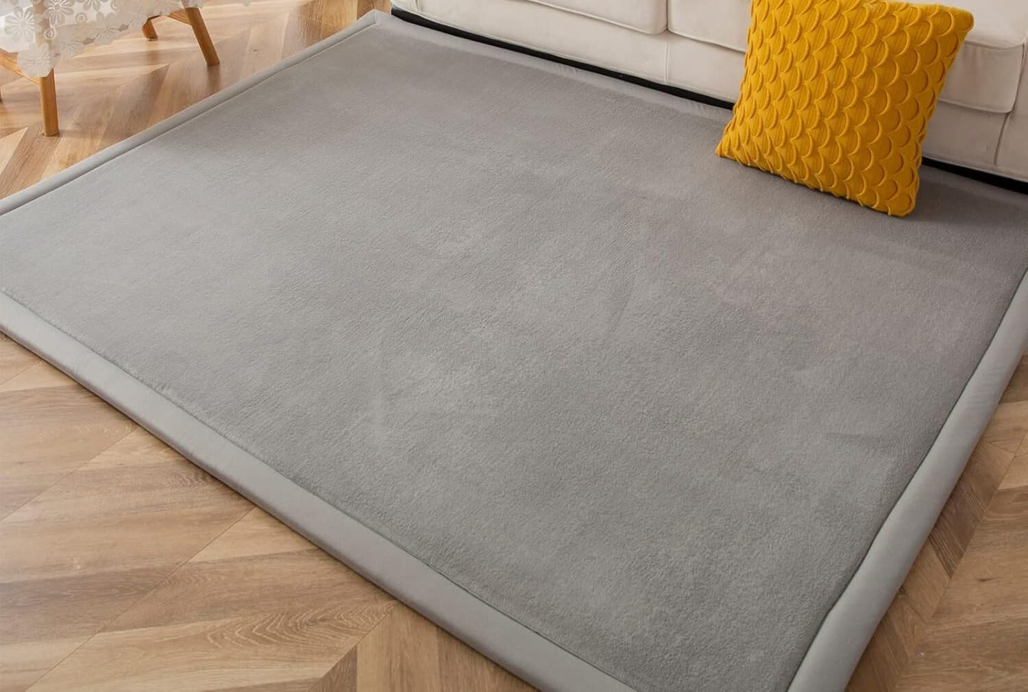 Grey Memory Foam Play Mat - 3CM Thick, Soft Coral Velvet, Large Non-Slip Nursery Rug, Tummy Time,Crawling Mat,Yoga Mat,Living Room Mat(150 * 200 * 3Cm)