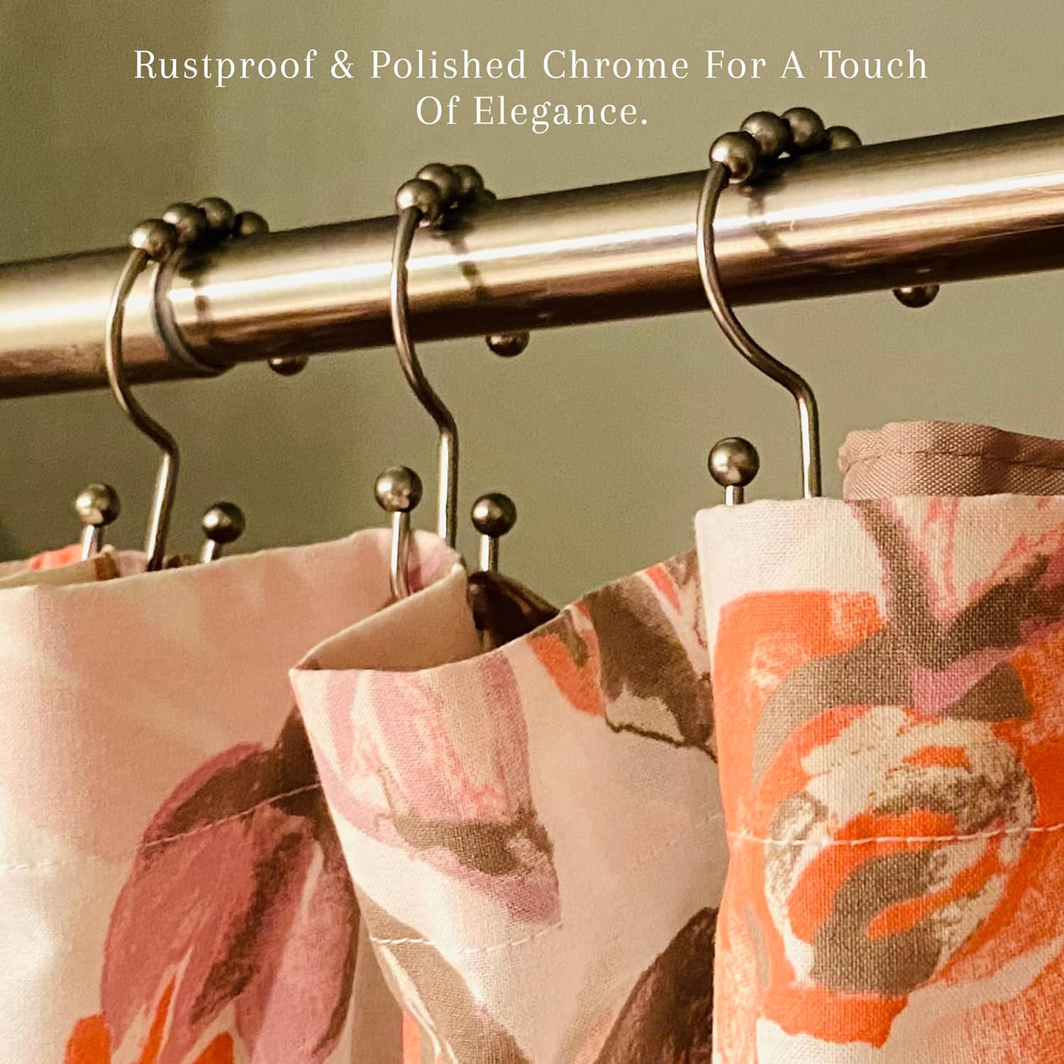 Premium Quality Double-Hook Rollerball Shower Curtain Rings (Set of 12 Hooks) in Brushed Nickel Finish - Rust-Free/Corrosion-Free image number 6