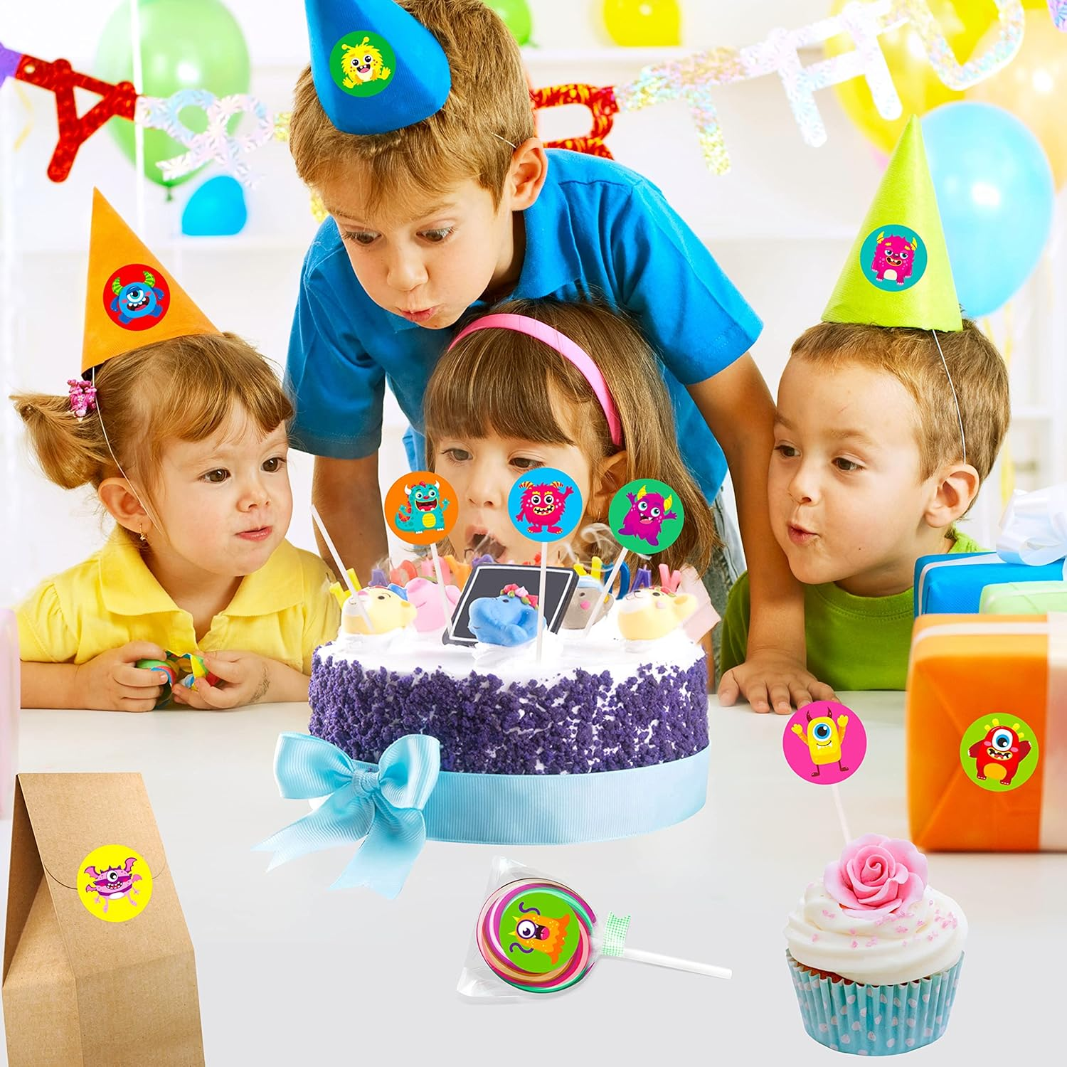 600 PCS Cartoon Monster Stickers for Kids, Party Decoration Teacher Reward Encouragement Motivational Decals 16 Designs Value Pack (1.5" in Diameter) image number 3