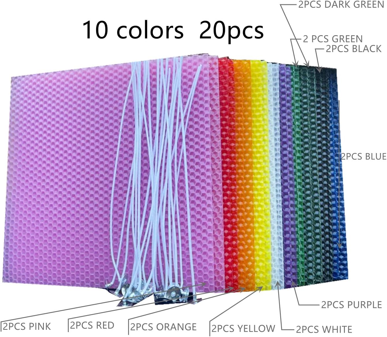 Atozbit DIY Candles Sheet, Beeswax Honeycomb Candle Kit (8&times;8 In) - 20Pcs in 10 Colors, with 30Pcs Cotton Wicks (8 Inch for Each), Make Ideal Kids and Adults, Multicolor image number 4